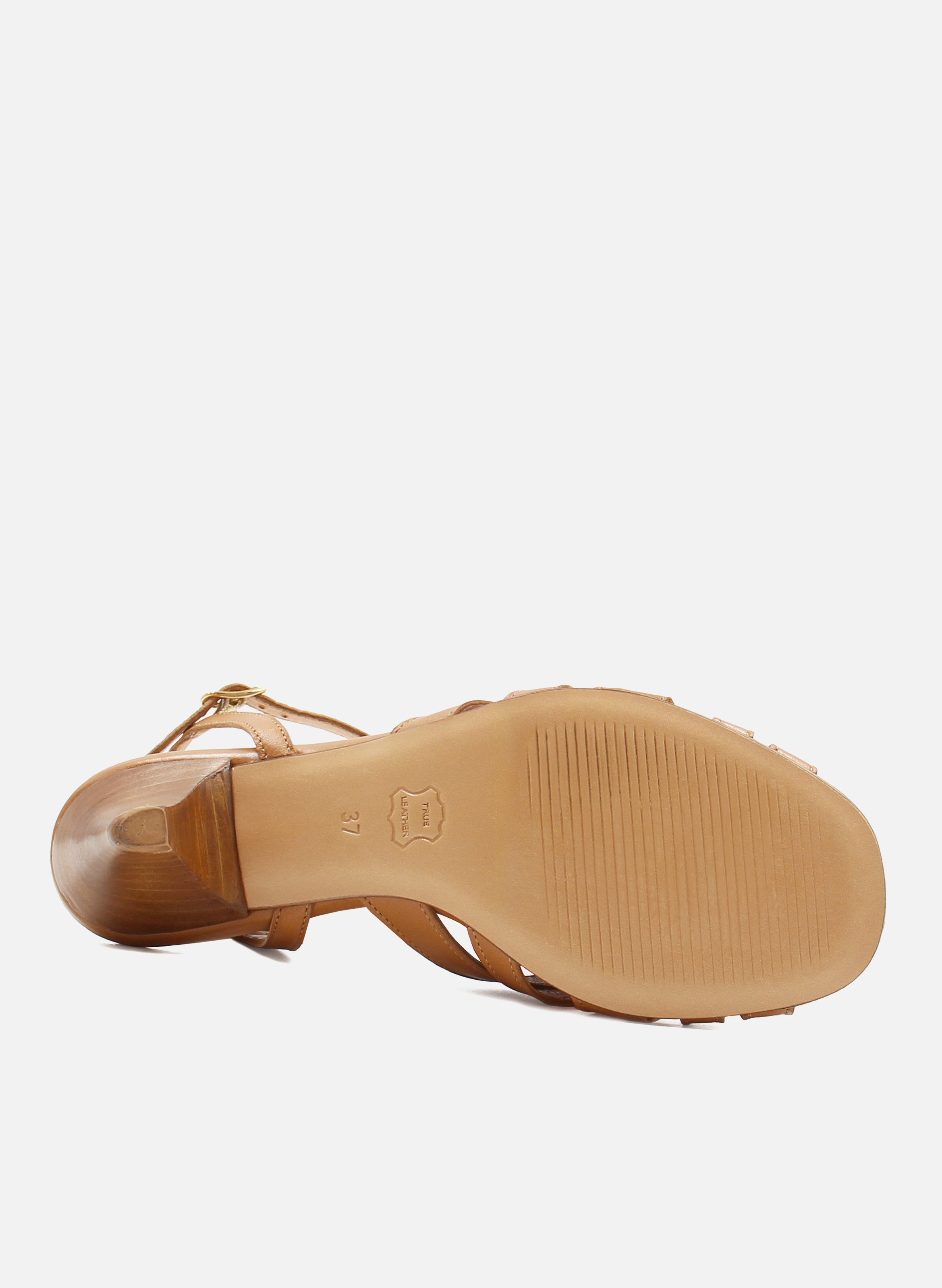 Medium heel leather strappy sandals JULES & JENN Brown