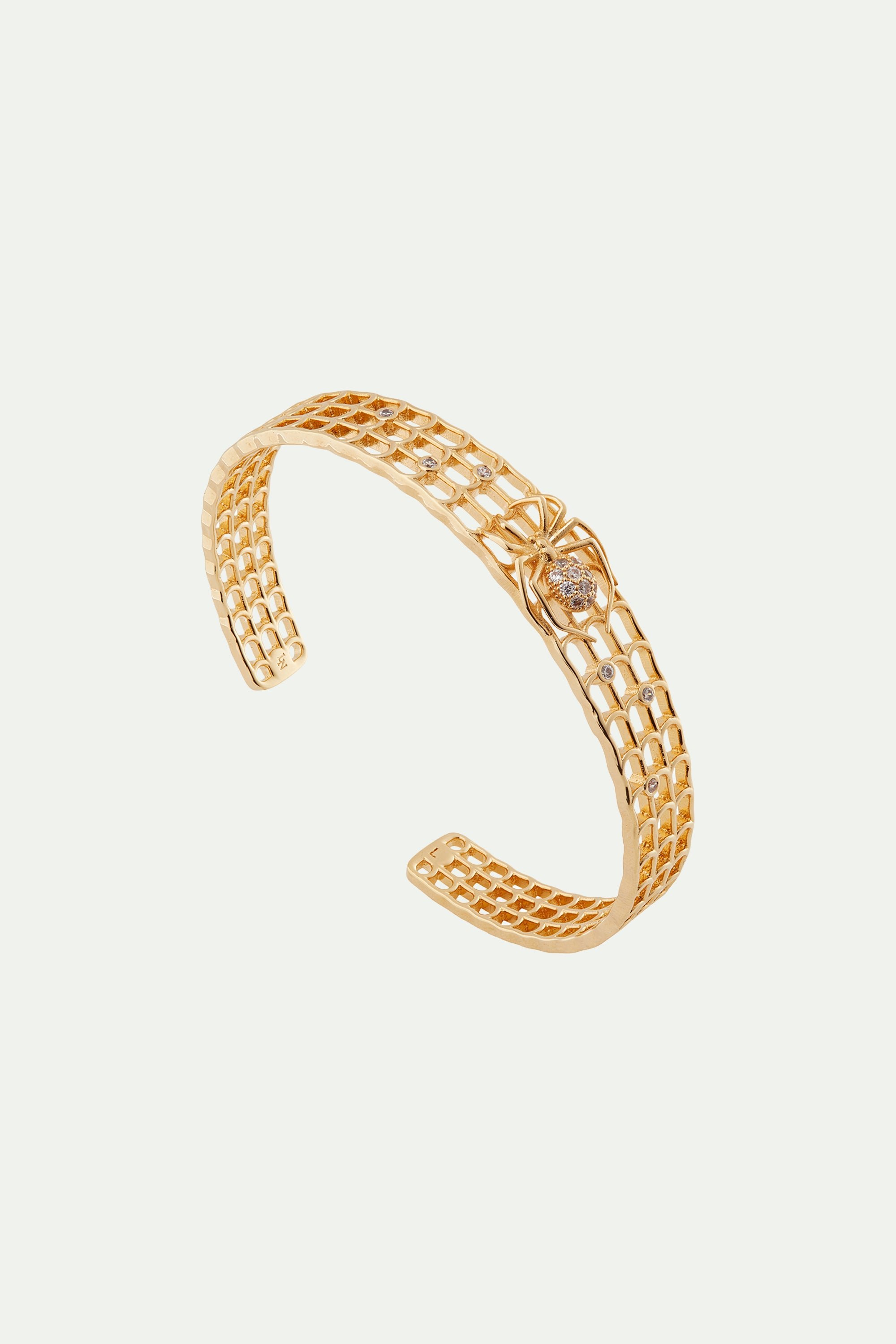 Gold-plated openwork enamel bangle bracelet, spider and crystals LES NEREIDES Yellow