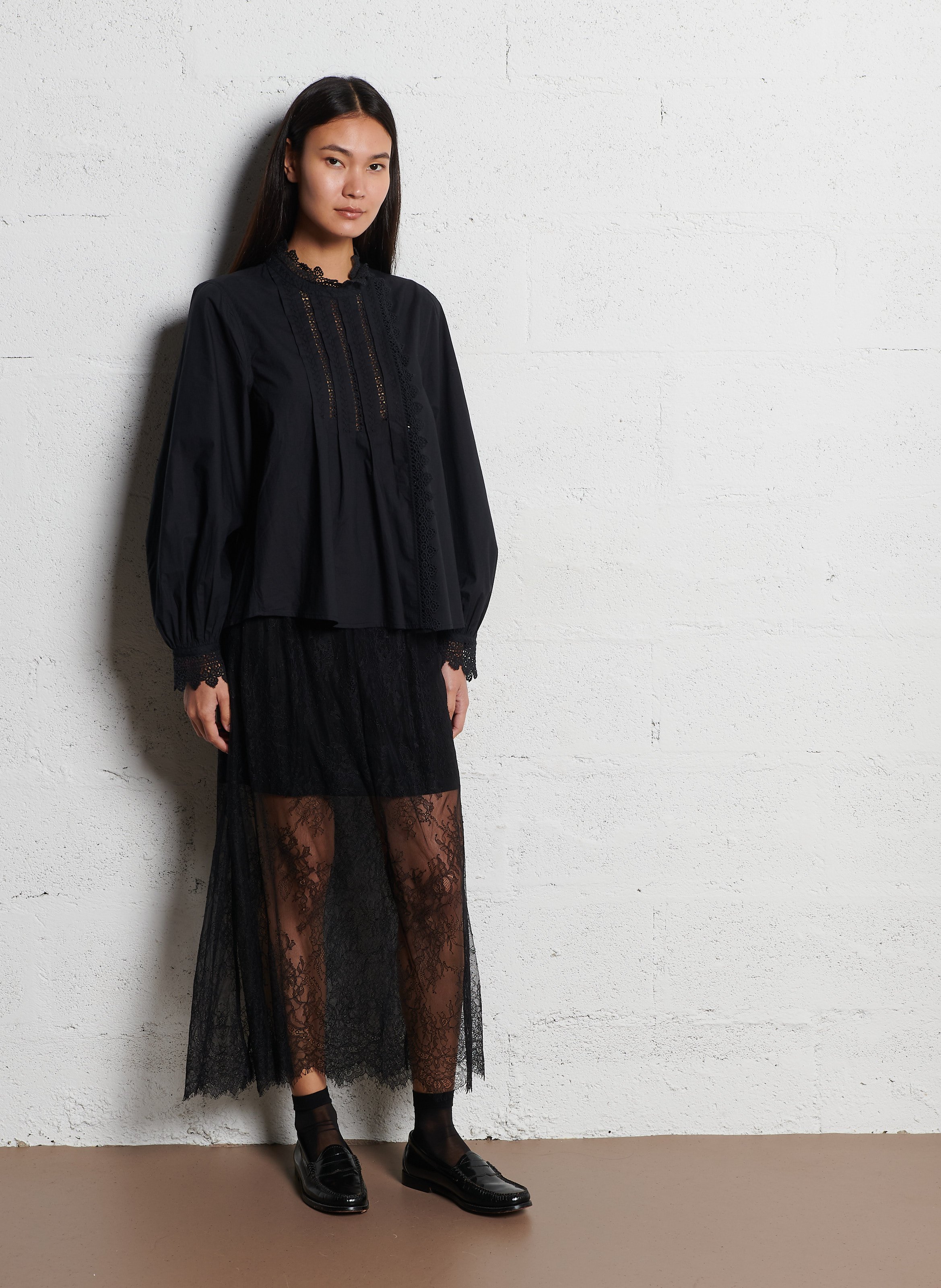 High-neck cotton blouse LOUISE MISHA Black