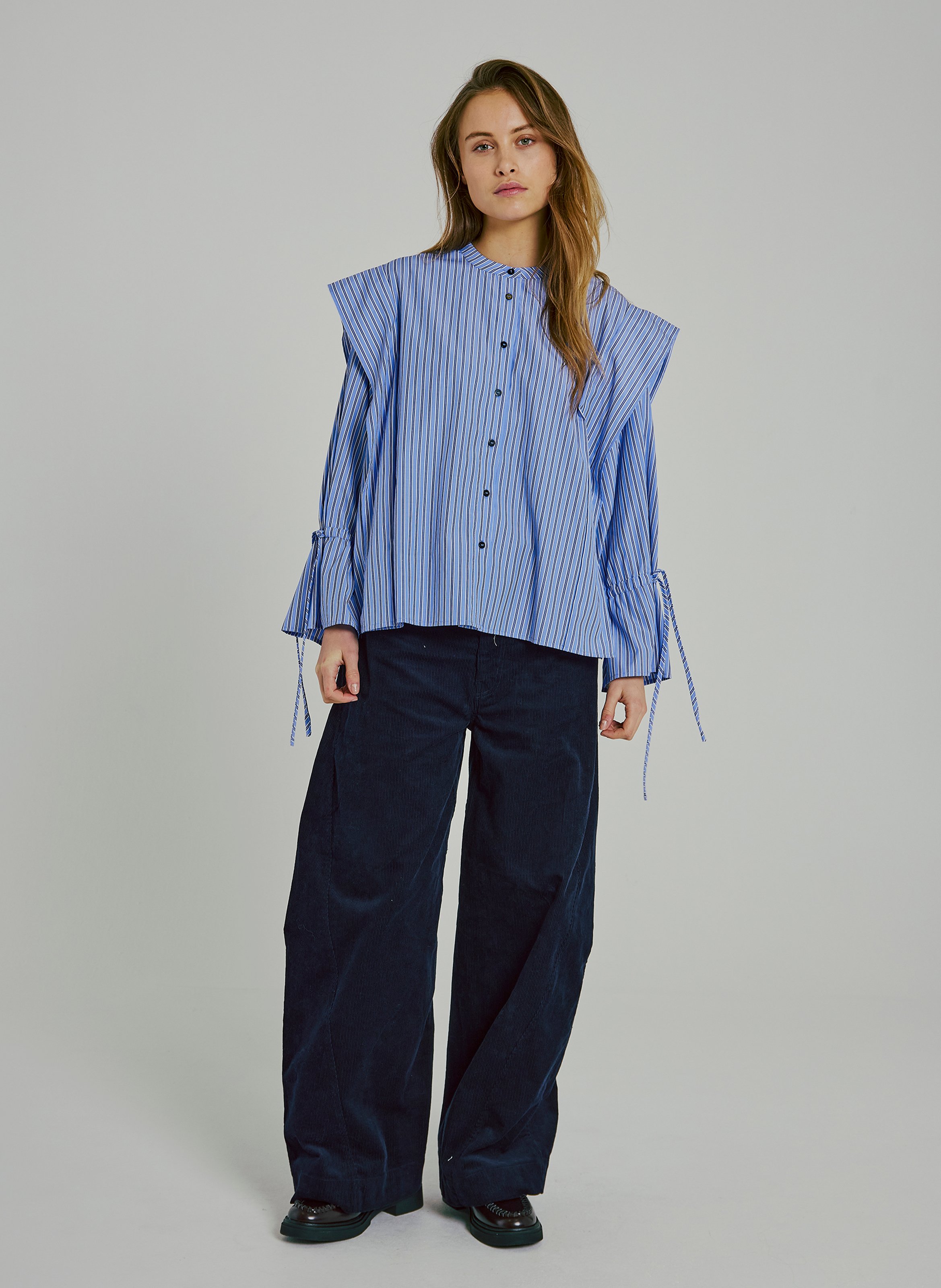 Striped mandarin collar blouse NORR Blue