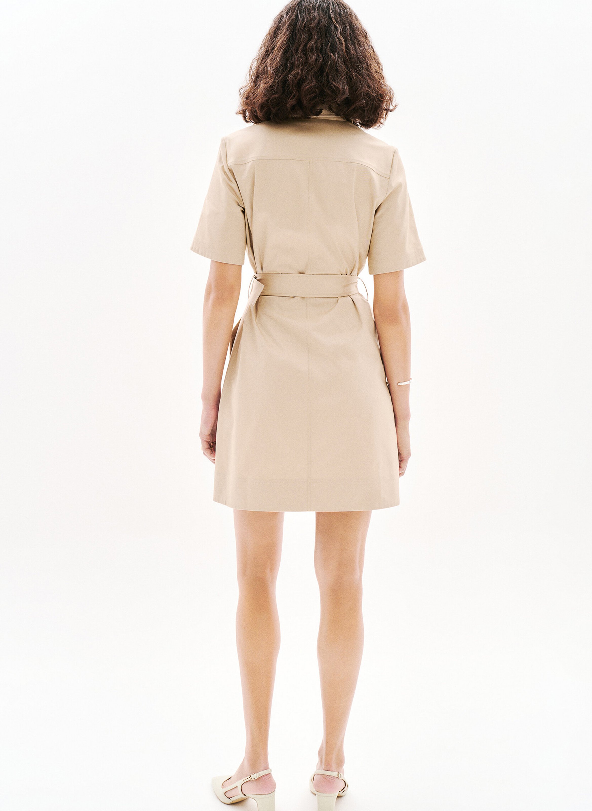 Short cotton dress with classic collar CAROLL Brown