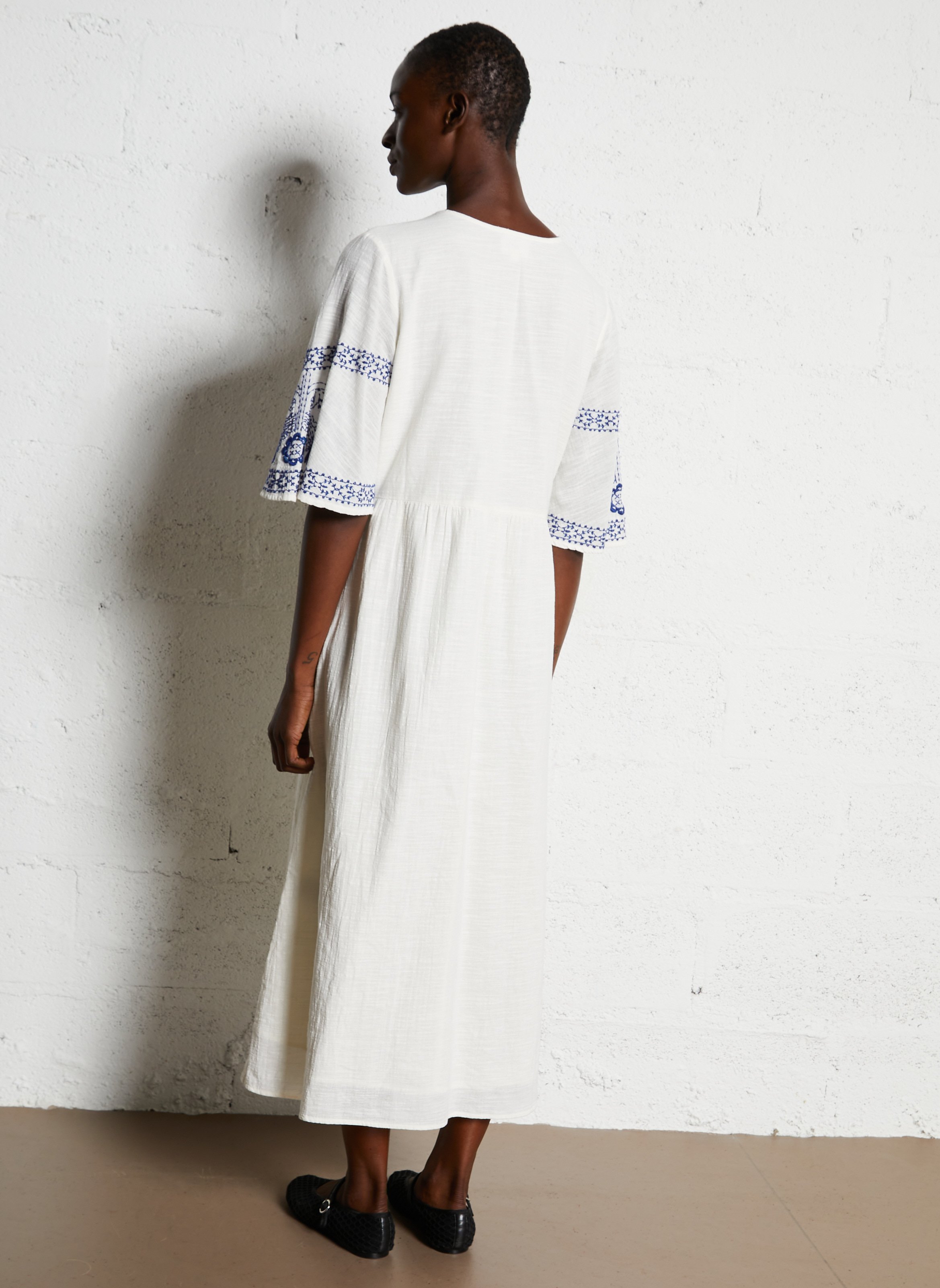 Embroidered cotton midi dress MAISON 123 Blue