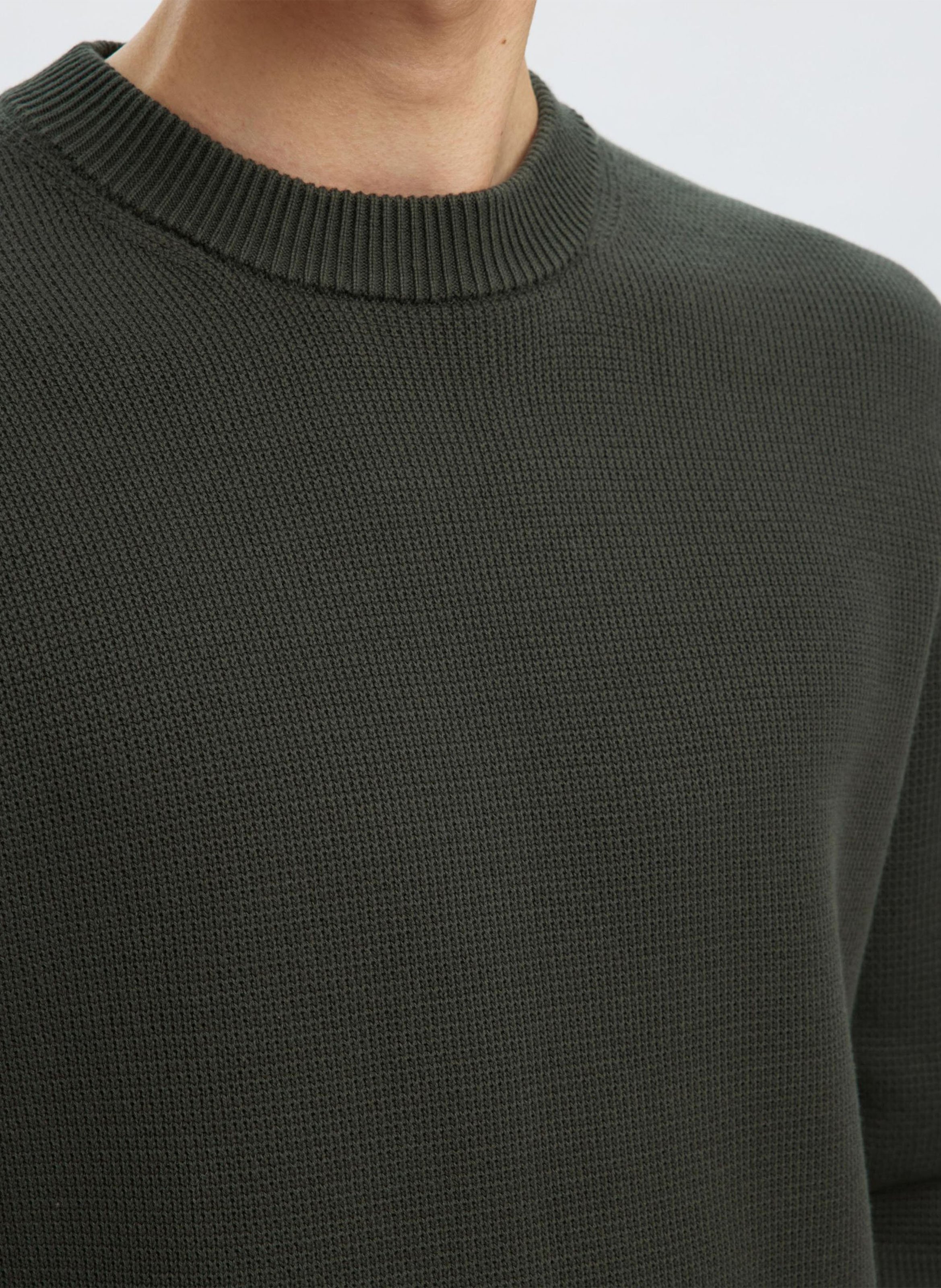 Straight-fit trui van biologisch katoen met ronde hals SELECTED Groen