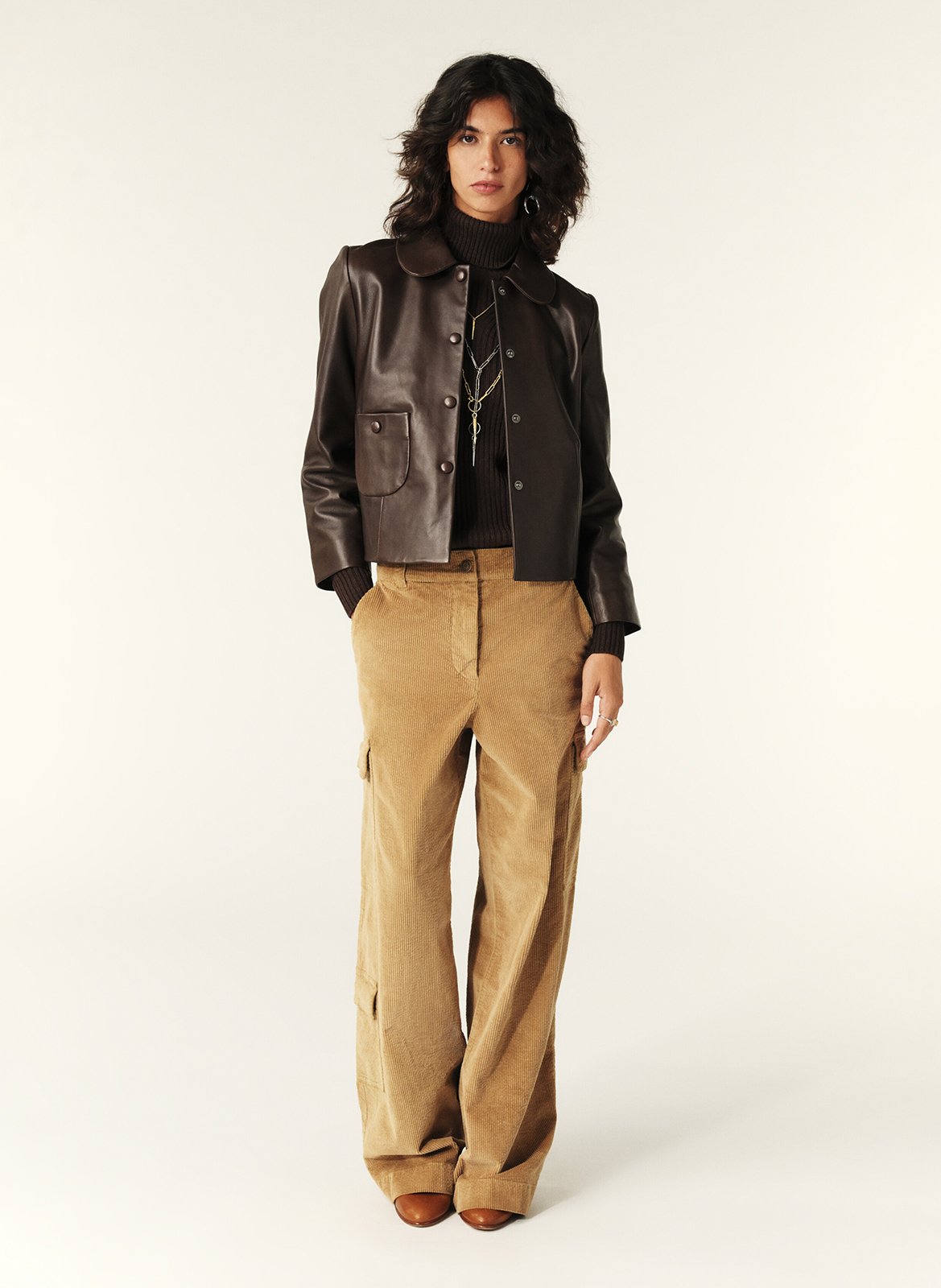 Leren jasje met kraagje met ronde punten BA&SH Bruin