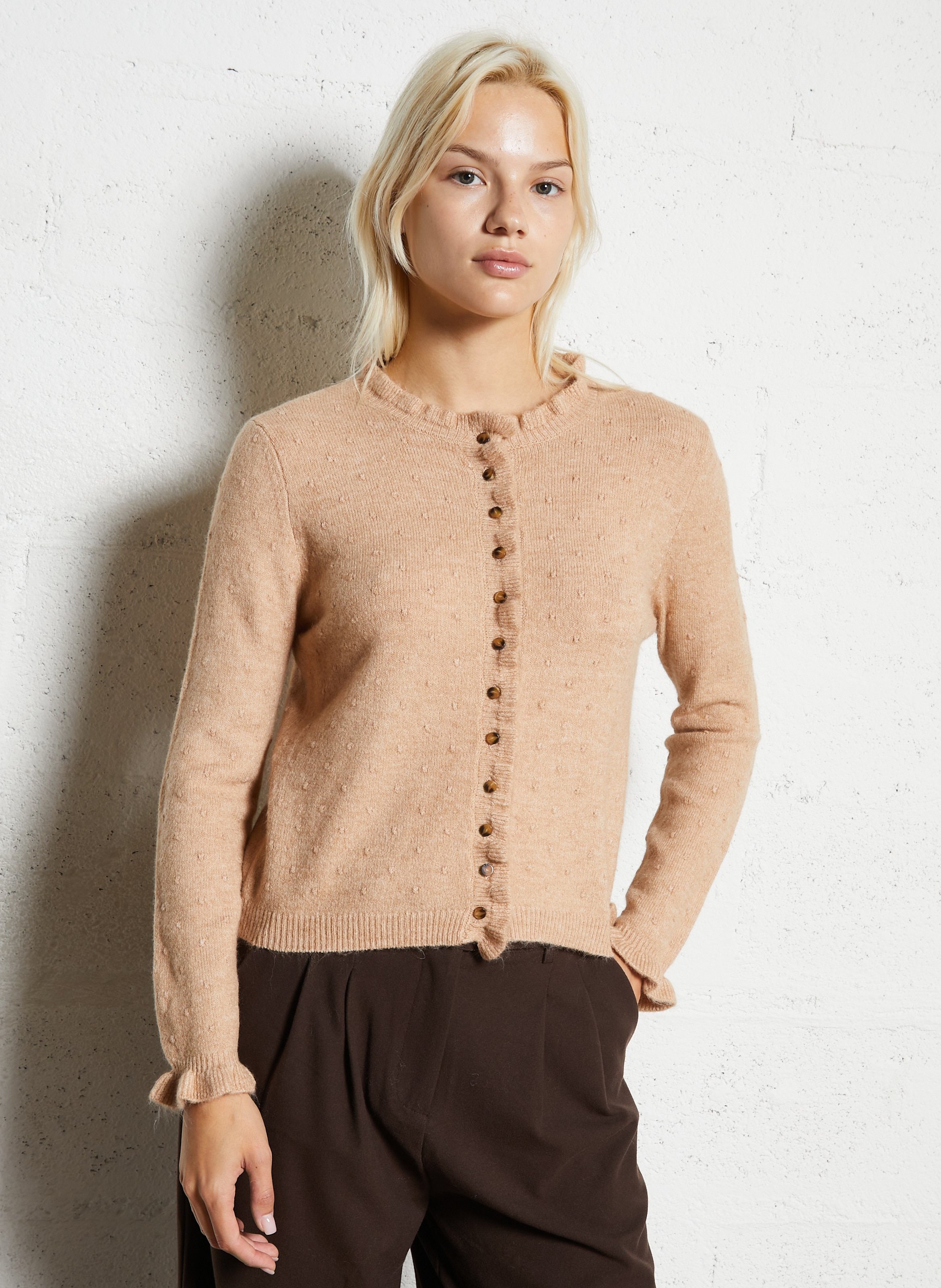Gerade geschnittene Rundhals-Strickjacke LA PETITE ETOILE Beige