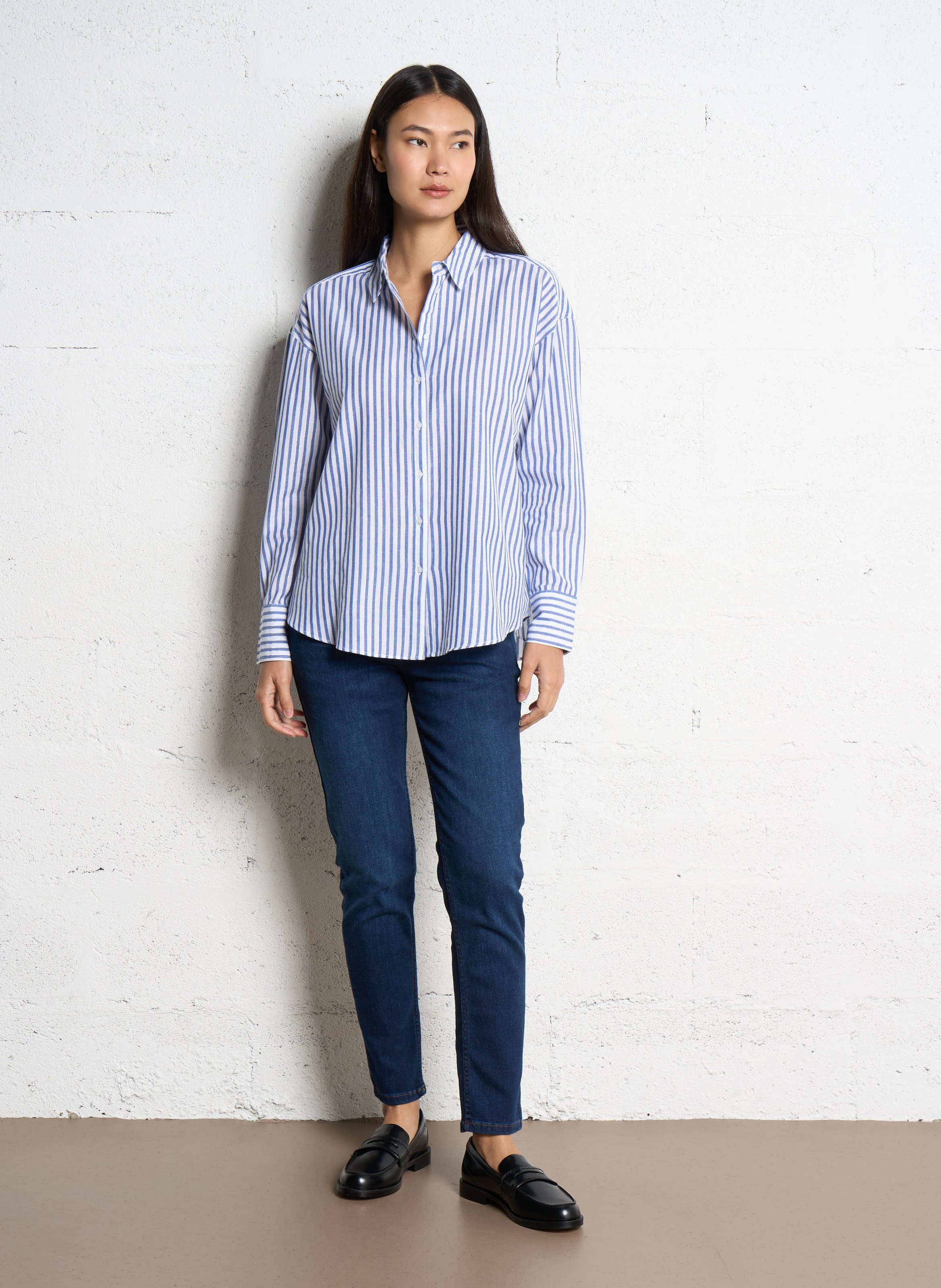 Wijdvallende klassieke gestreepte blouse van metallic katoen SUD EXPRESS Blauw