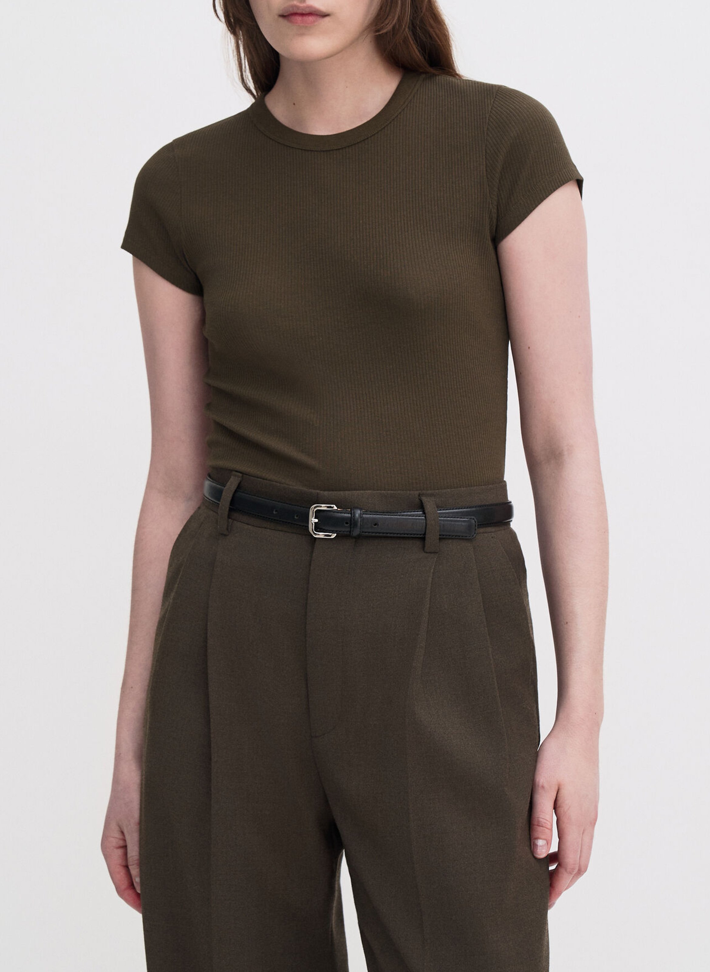 T-shirt moulant en coton bio mélangé FILIPPA K Marron