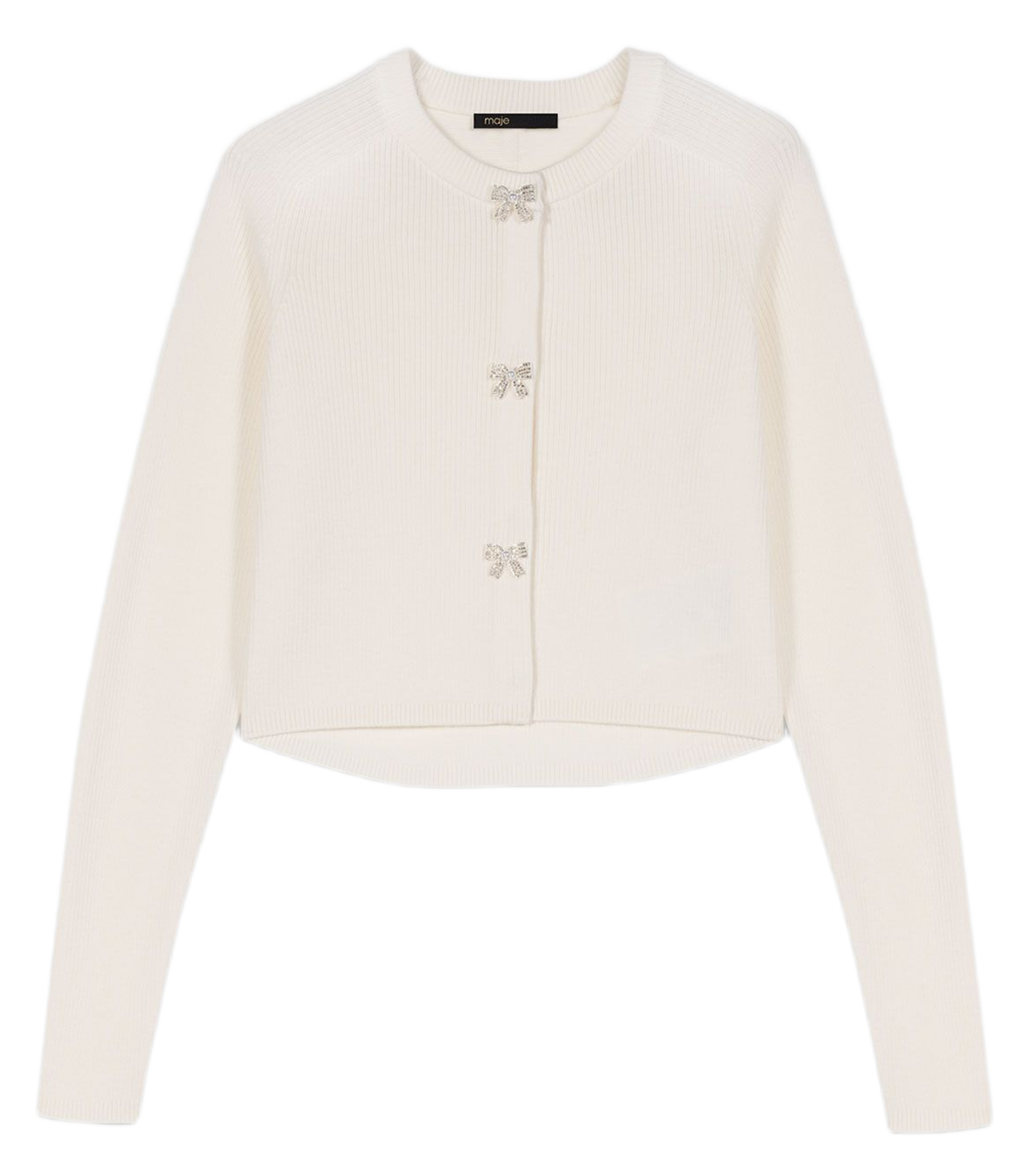 Cárdigan recto cuello redondo de lana MAJE Beige