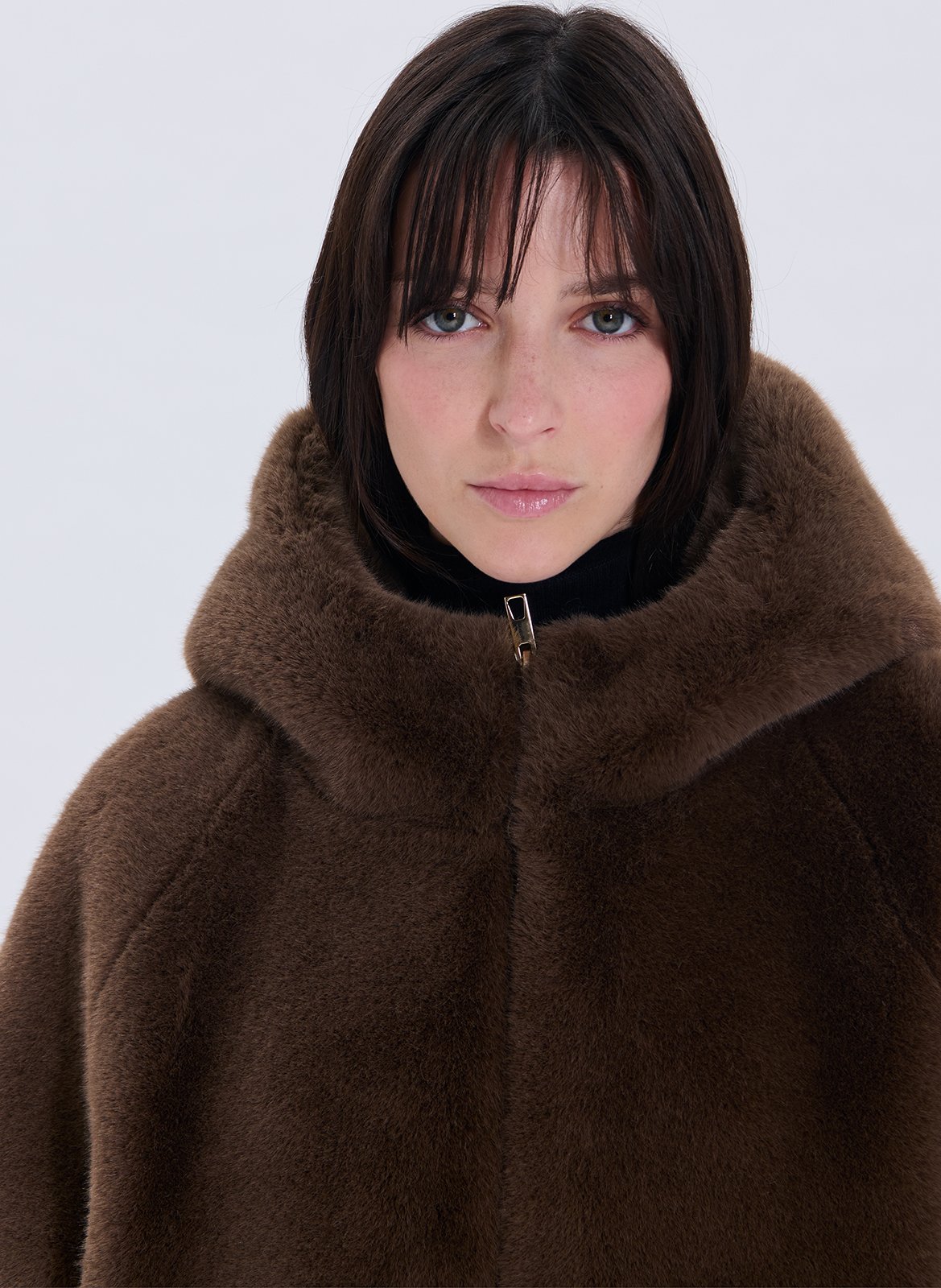 High neck coat with faux fur effect ZAPA Beige