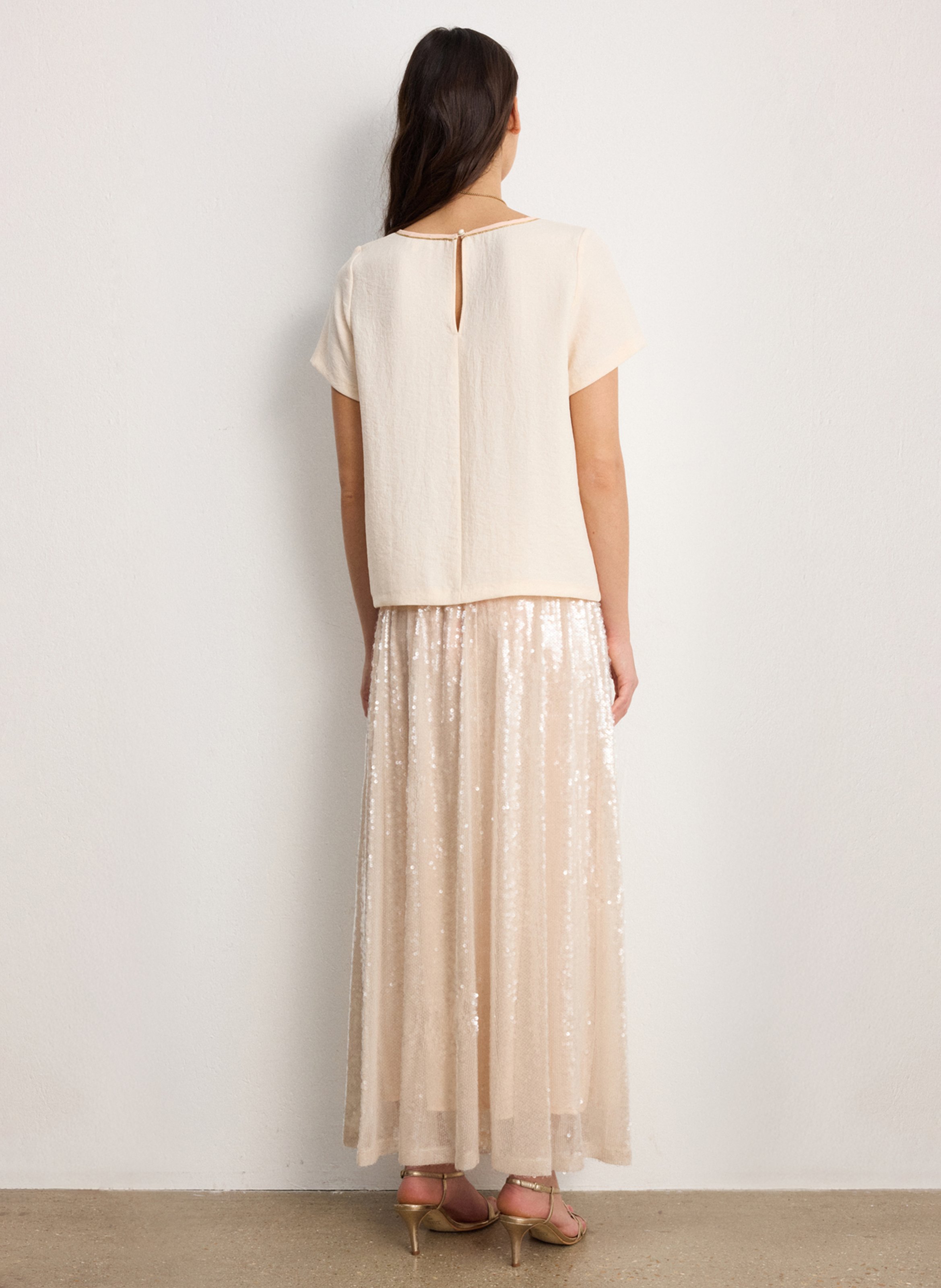 Round-neck stretch viscose top PABLO Beige