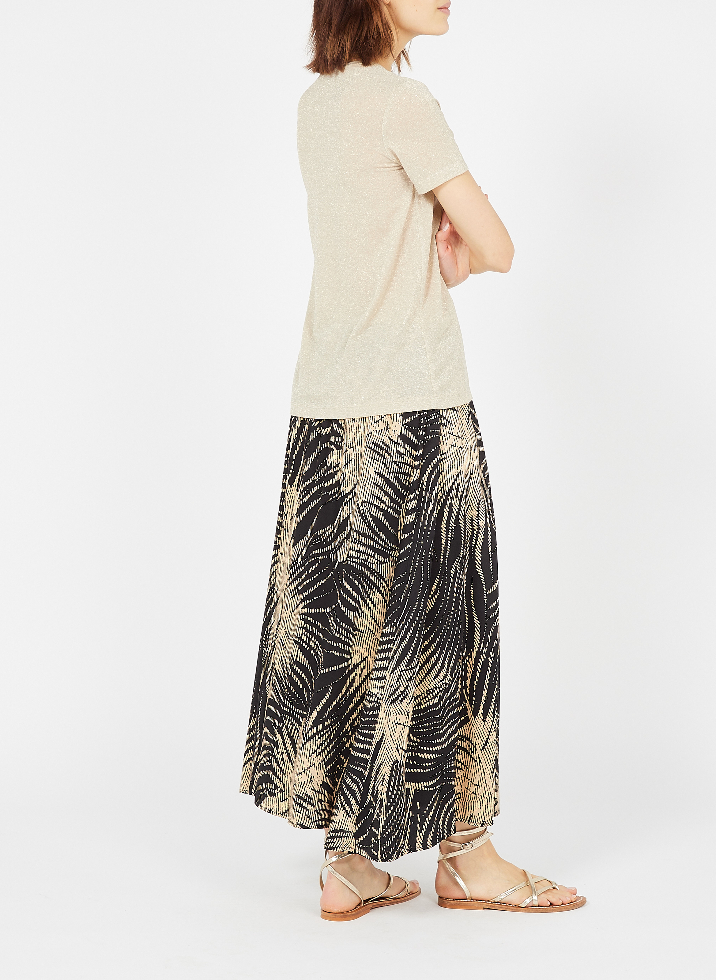 T-shirt col V en fibres métallisées PLEASE Doré