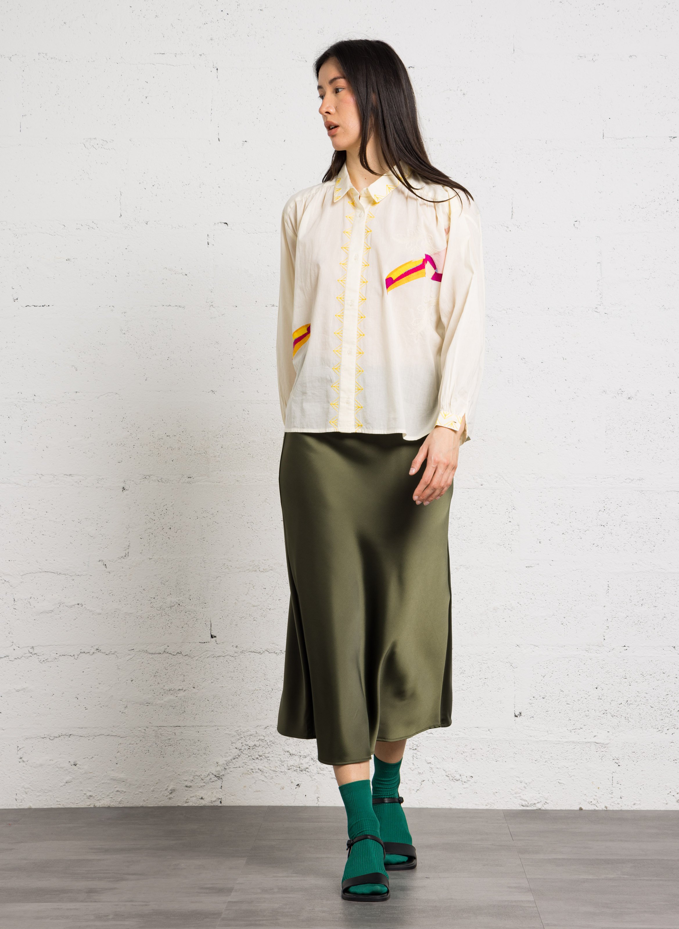 Straight embroidered cotton shirt with classic collar SACRECOEUR Multicolored