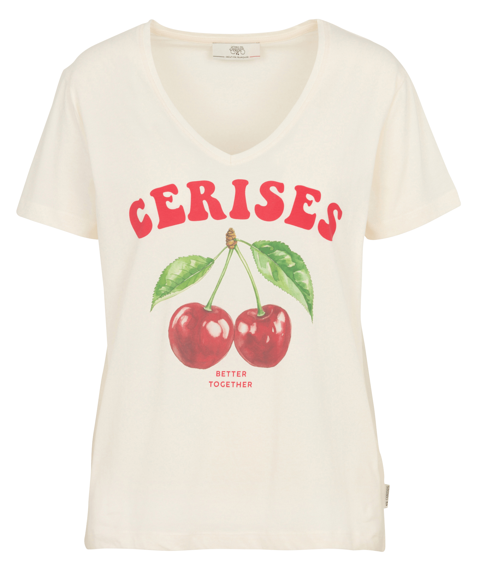 Straight V-neck T-shirt with screen print LE TEMPS DES CERISES White