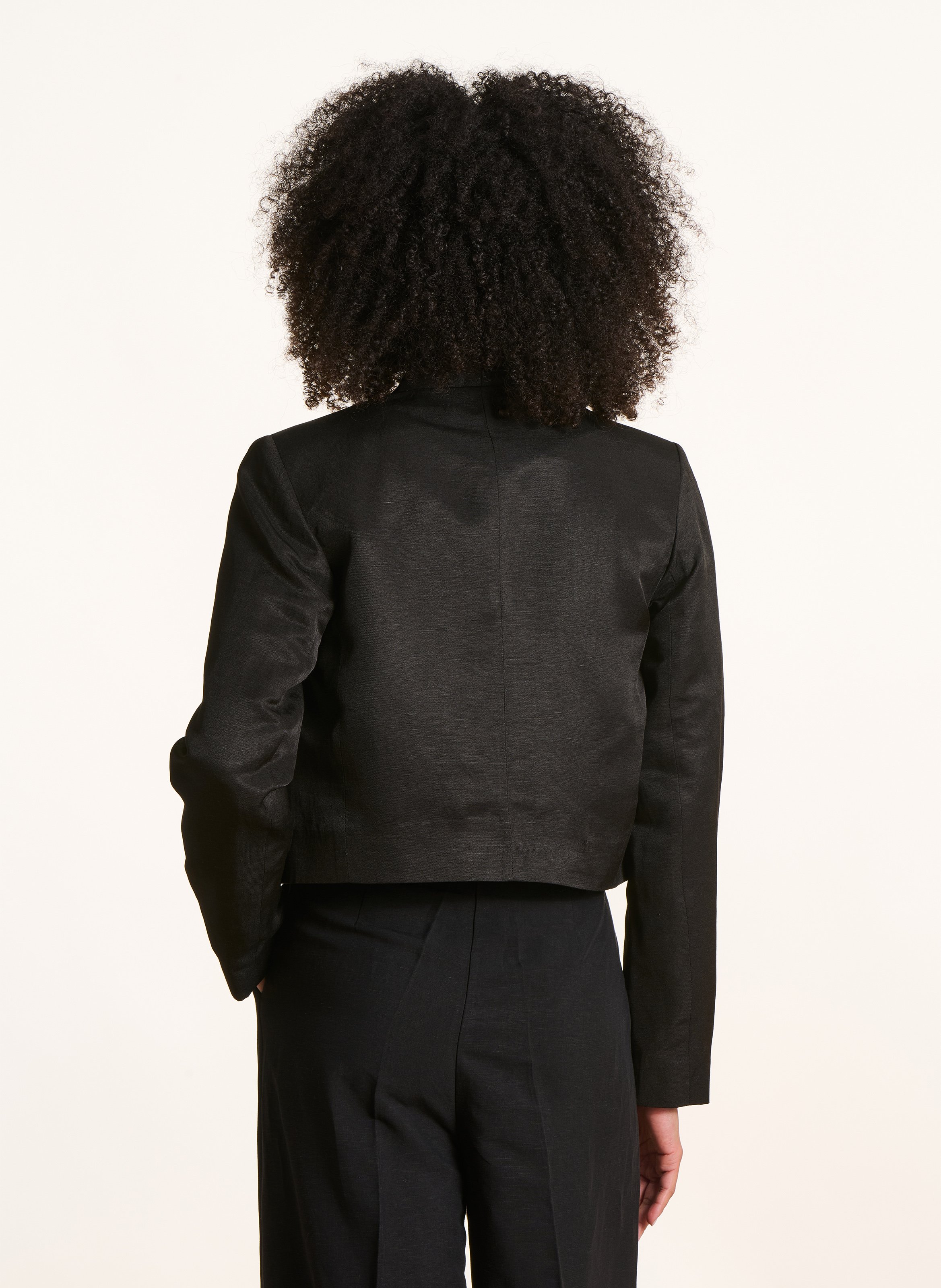 Veste de tailleur courte en lin mélangé LA FEE MARABOUTEE Noir