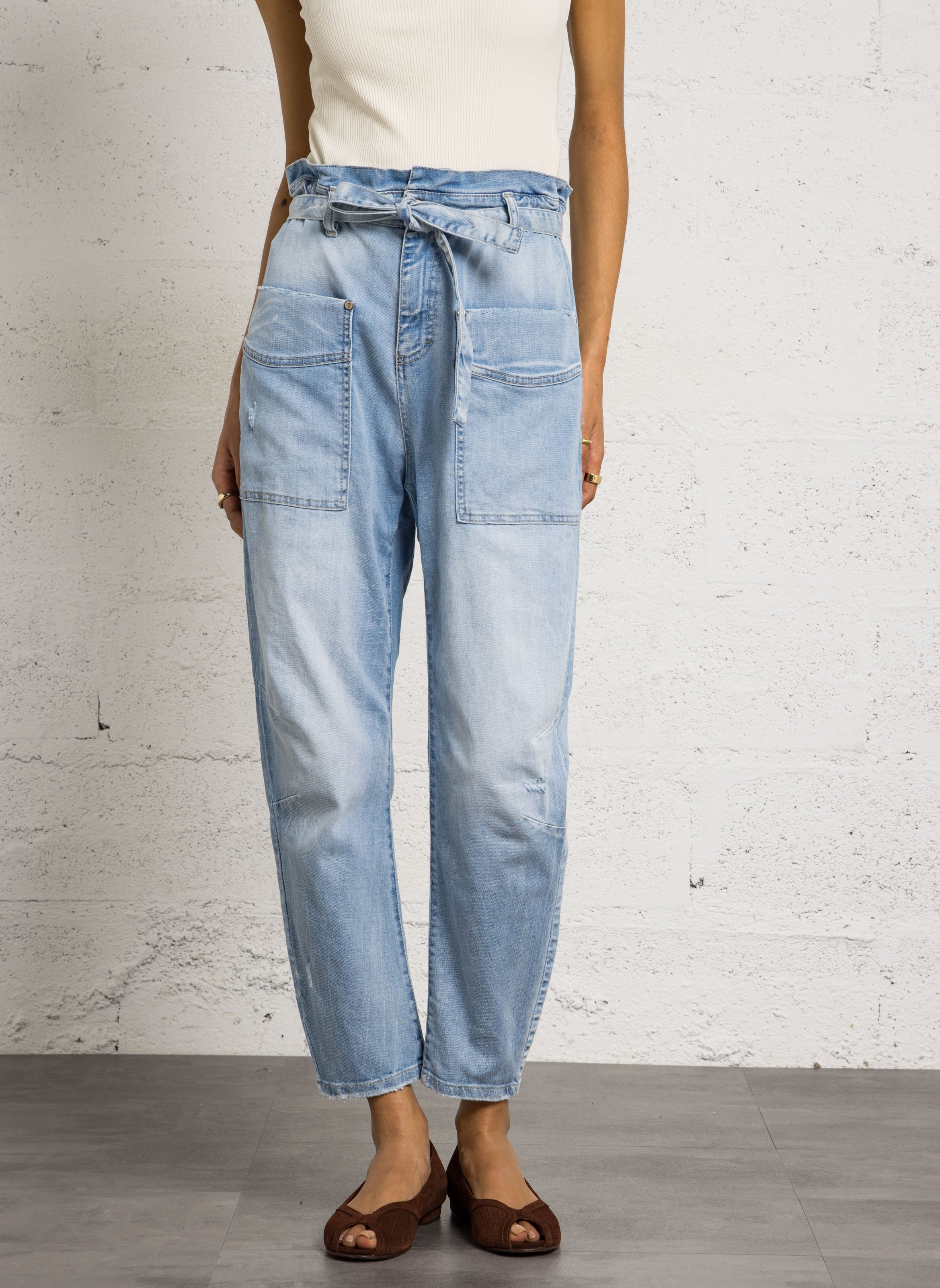 Rechte jeans met hoge taille PLEASE Blauw