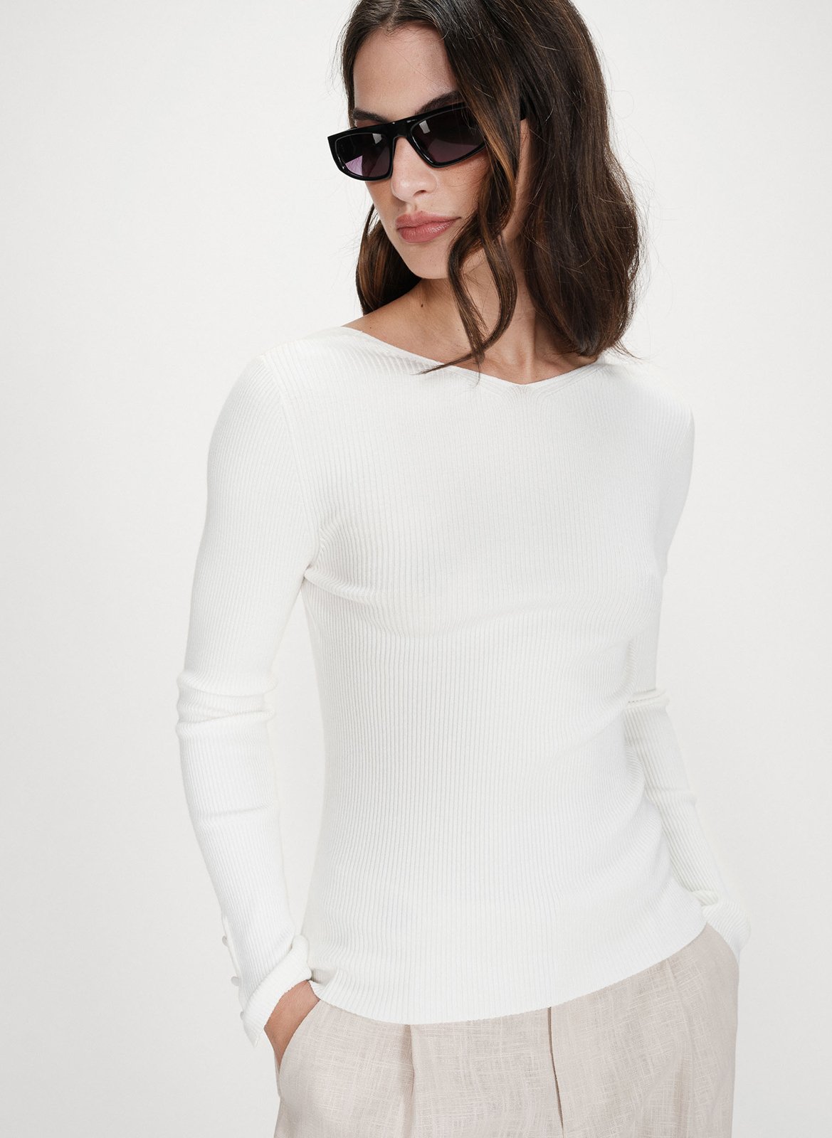 Cardigan col V cintré en maille GRACE ET MILA Blanc