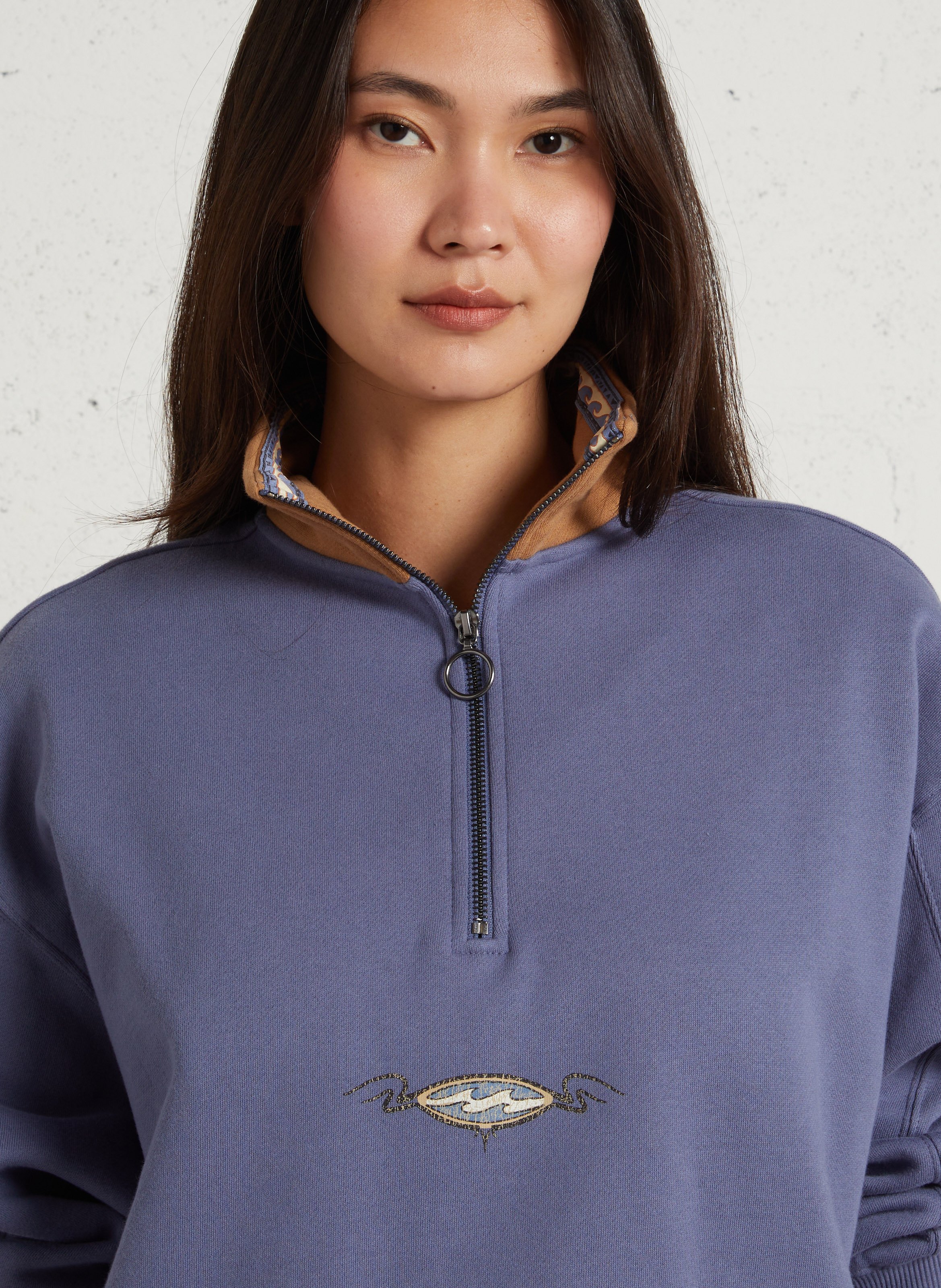 Oversized sweatshirt with trucker collar and screen-printed design in blended cotton. BILLABONG Blue