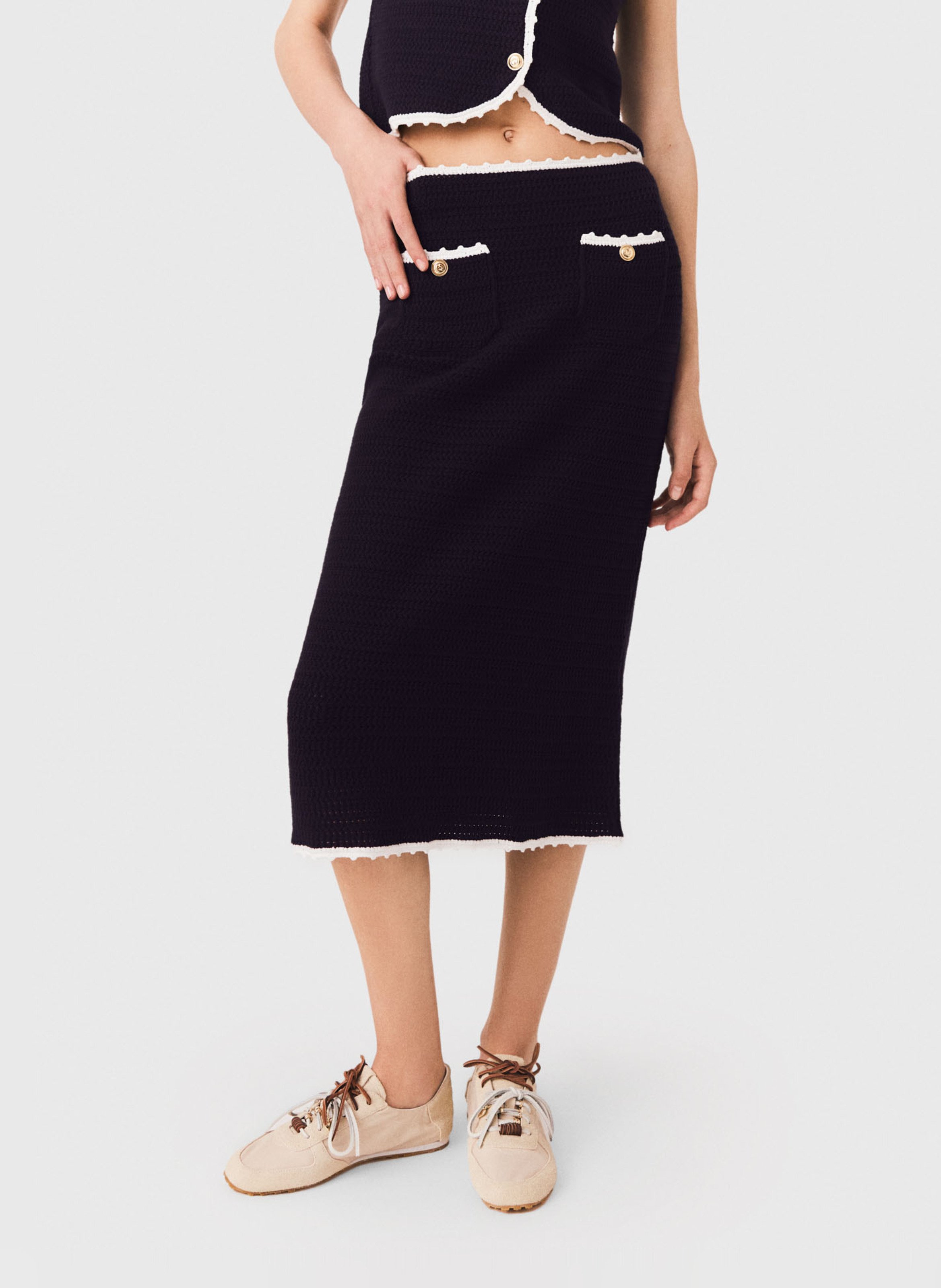 Jupe midi en maille MAJE Bleu