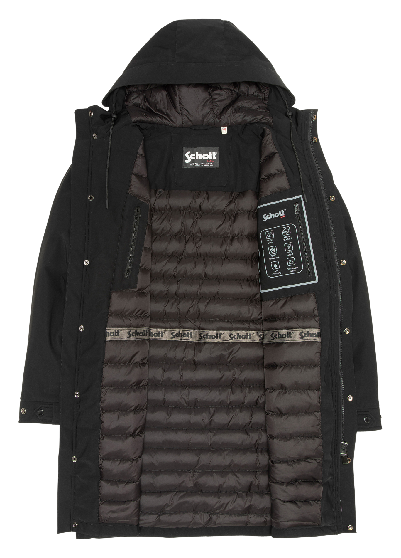 Hooded parka with stand-up collar SCHOTT Black