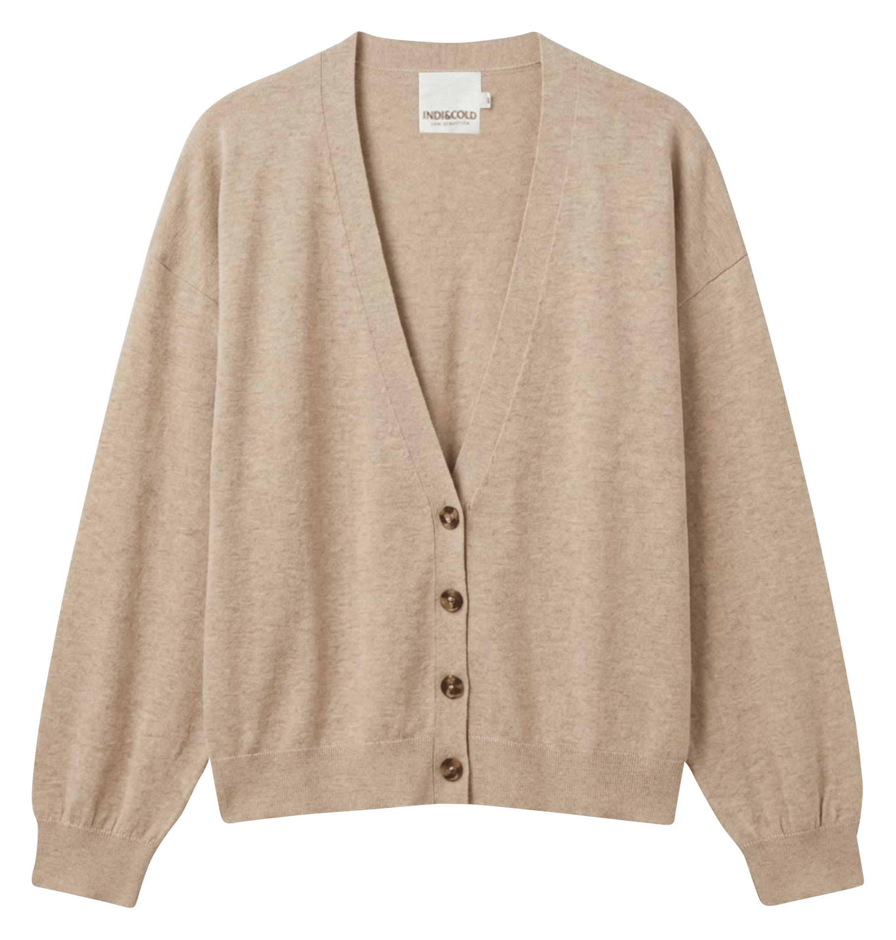 V-Ausschnitt Strickjacke aus Baumwolle und Kaschmir INDI & COLD Beige