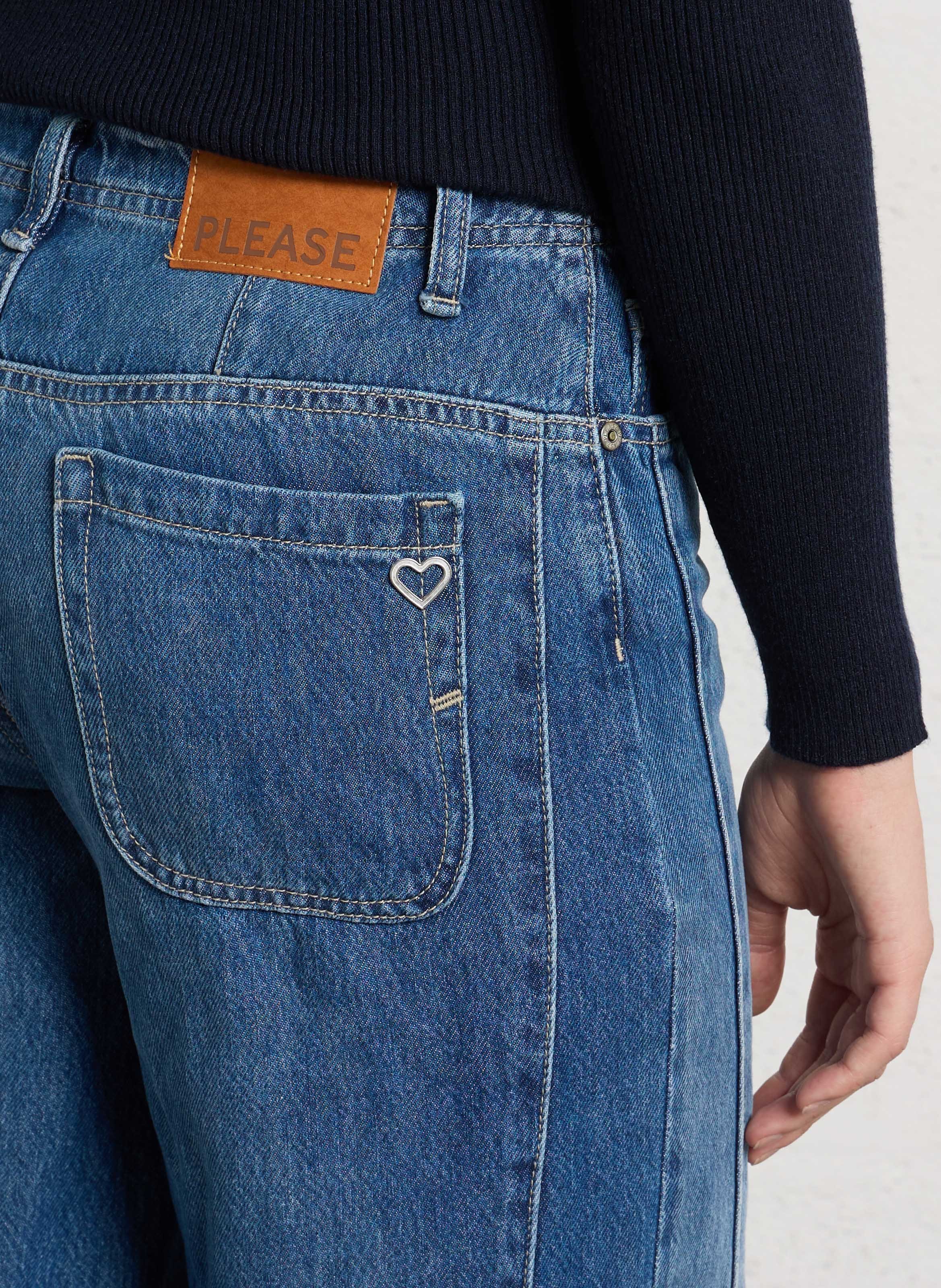 Weite Jeans mit Steppnähten aus Baumwollmischung PLEASE Blau