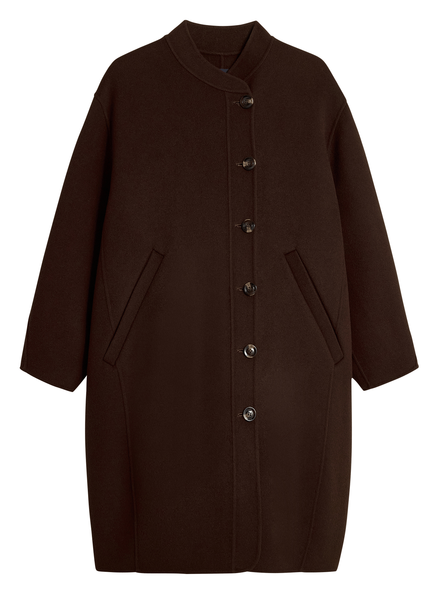 Manteau col rond en laine mélangée SOEUR Marron