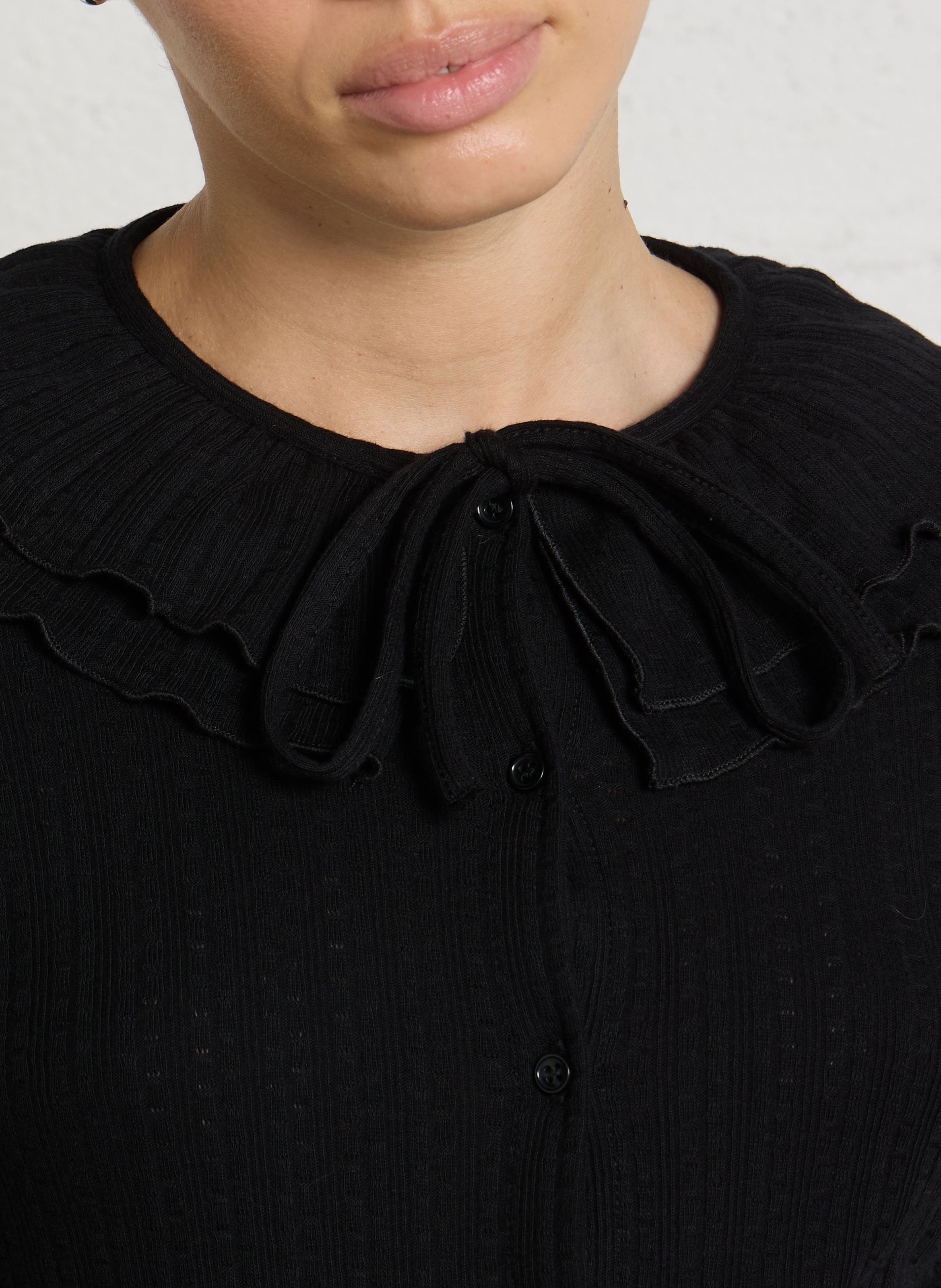 Straight-fit cotton shirt with Peter Pan collar DES PETITS HAUTS Black