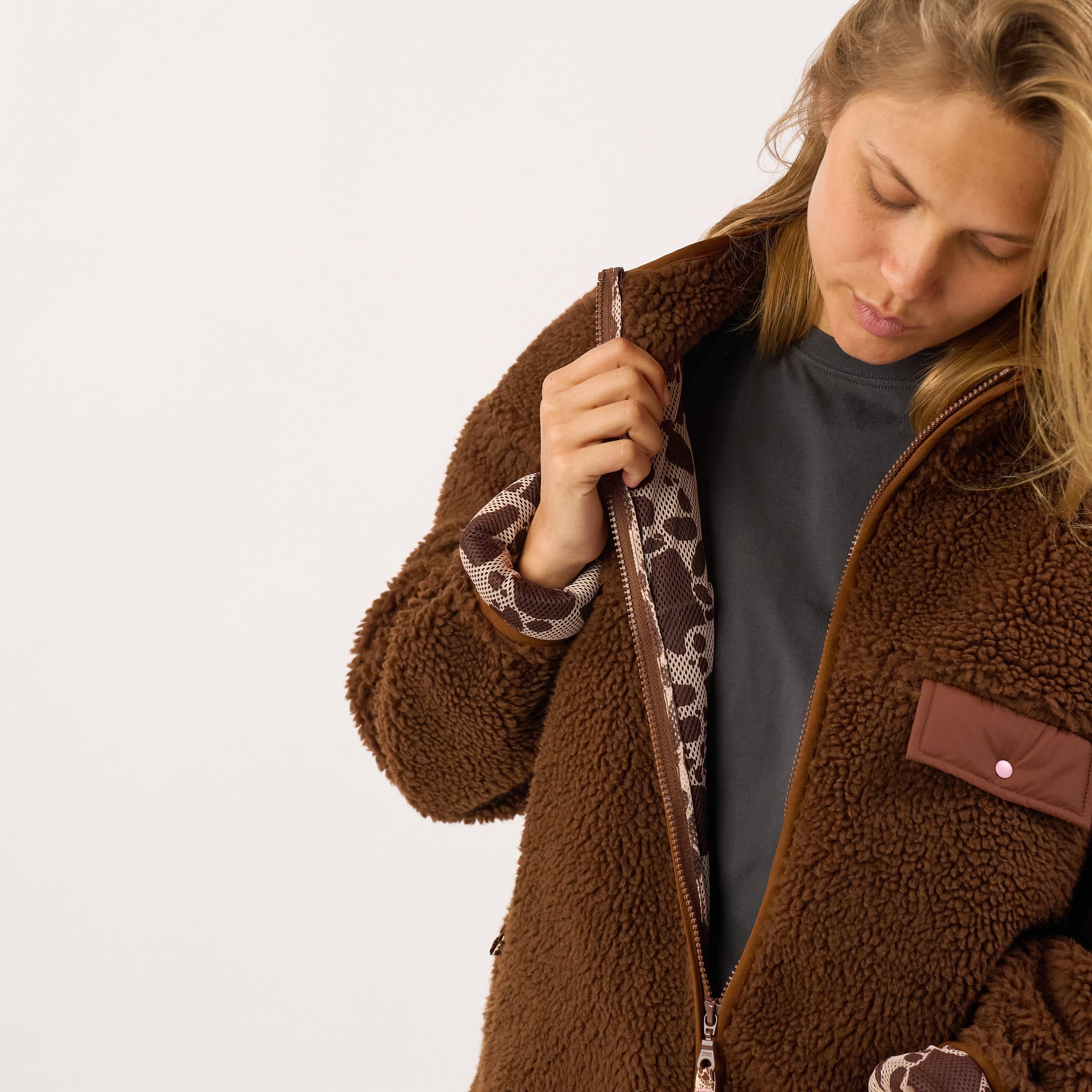Sherpa zip-up jacket BILLYBELT Brown
