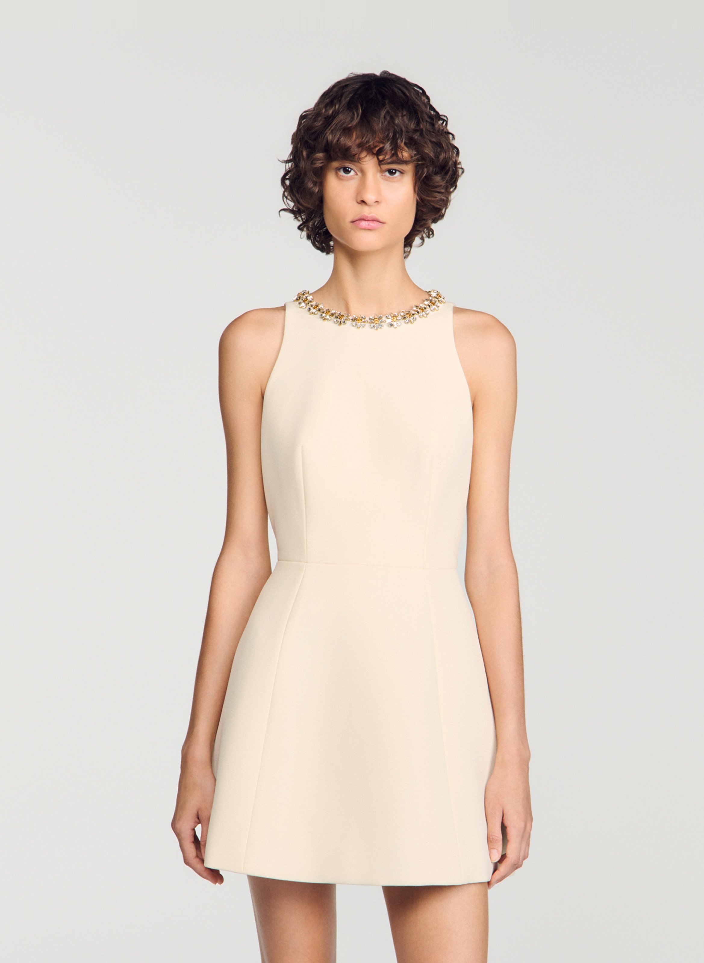 Korte jurk met strass kraag SANDRO Beige