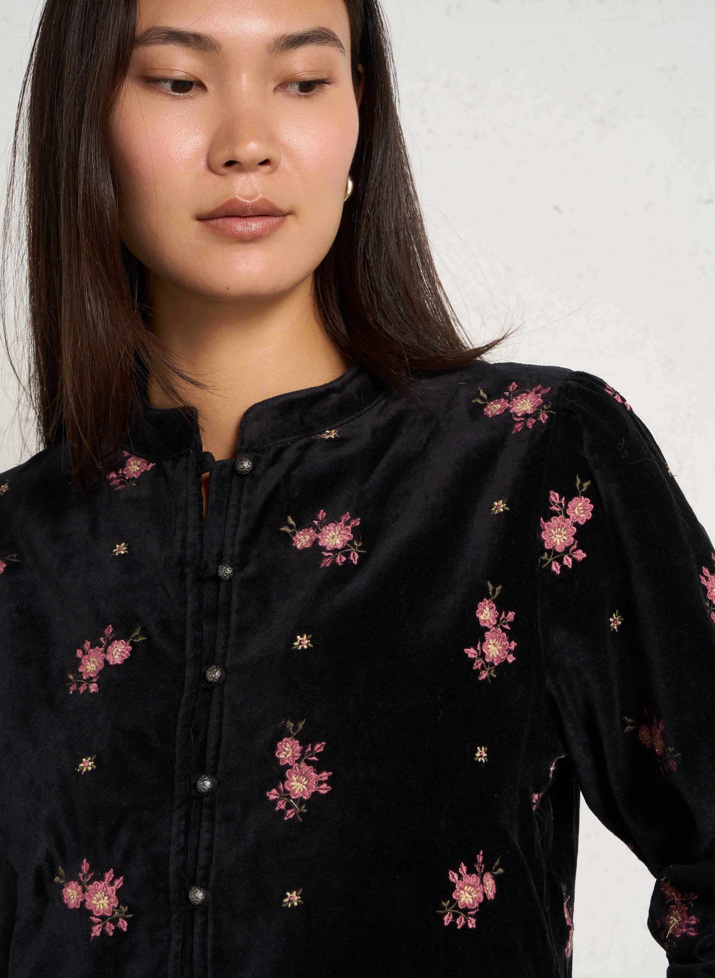 Gerade bestickte Baumwoll-Veloursjacke MAISON HOTEL Schwarz