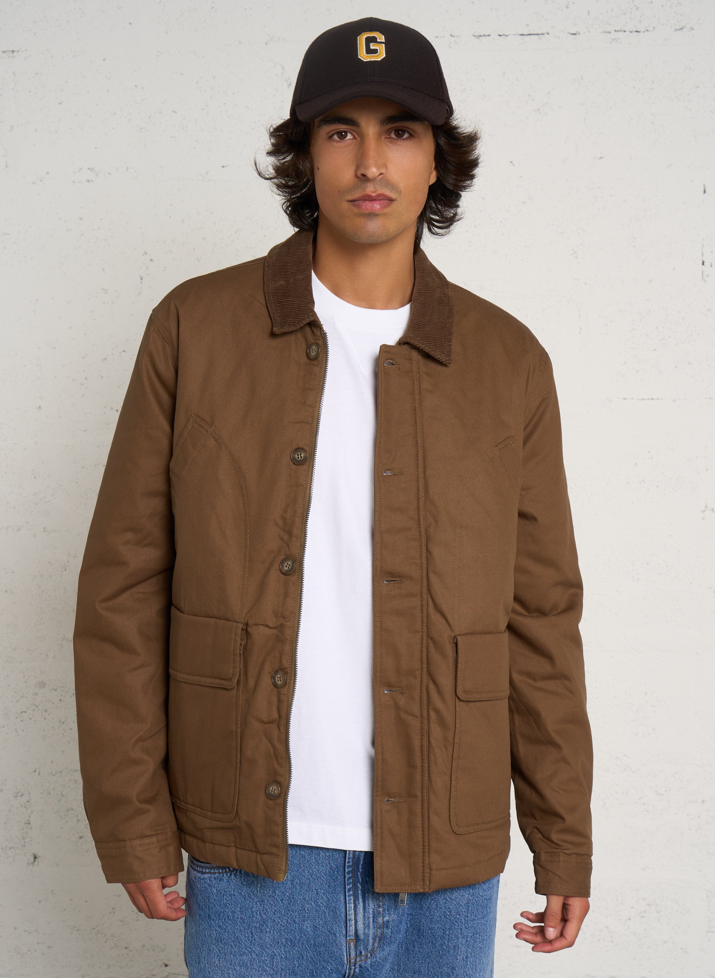 Straight cotton jacket with ribbed collar CASUAL FRIDAY Brown