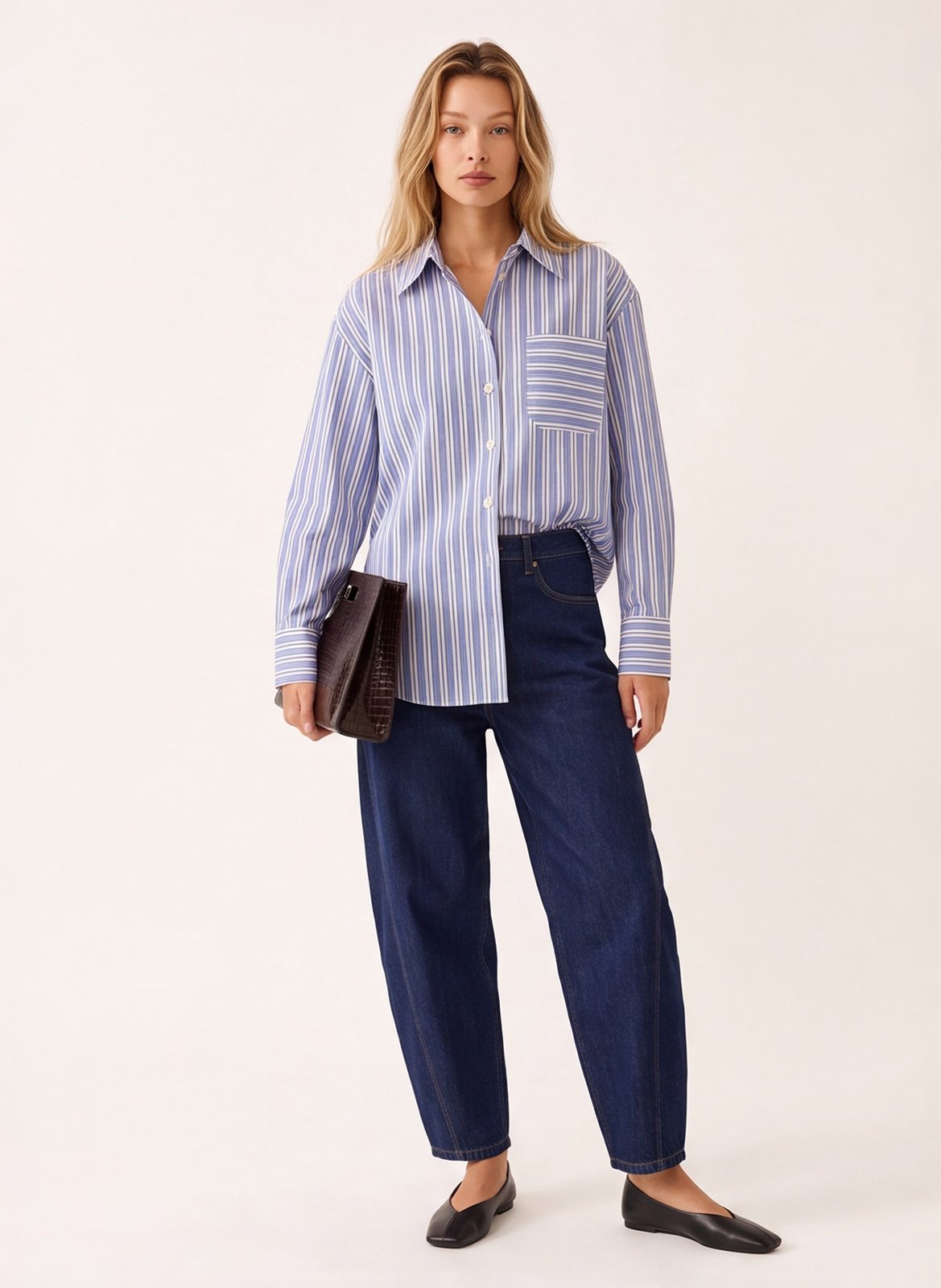 Ruimvallende blouse met klassieke kraag KOOKAI Blauw