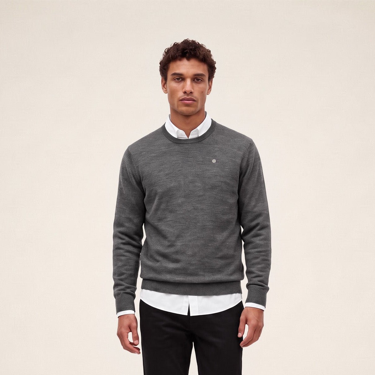 MAO Essential Light Grey Marl Crew-Neck Sweater SERGE BLANCO Grey