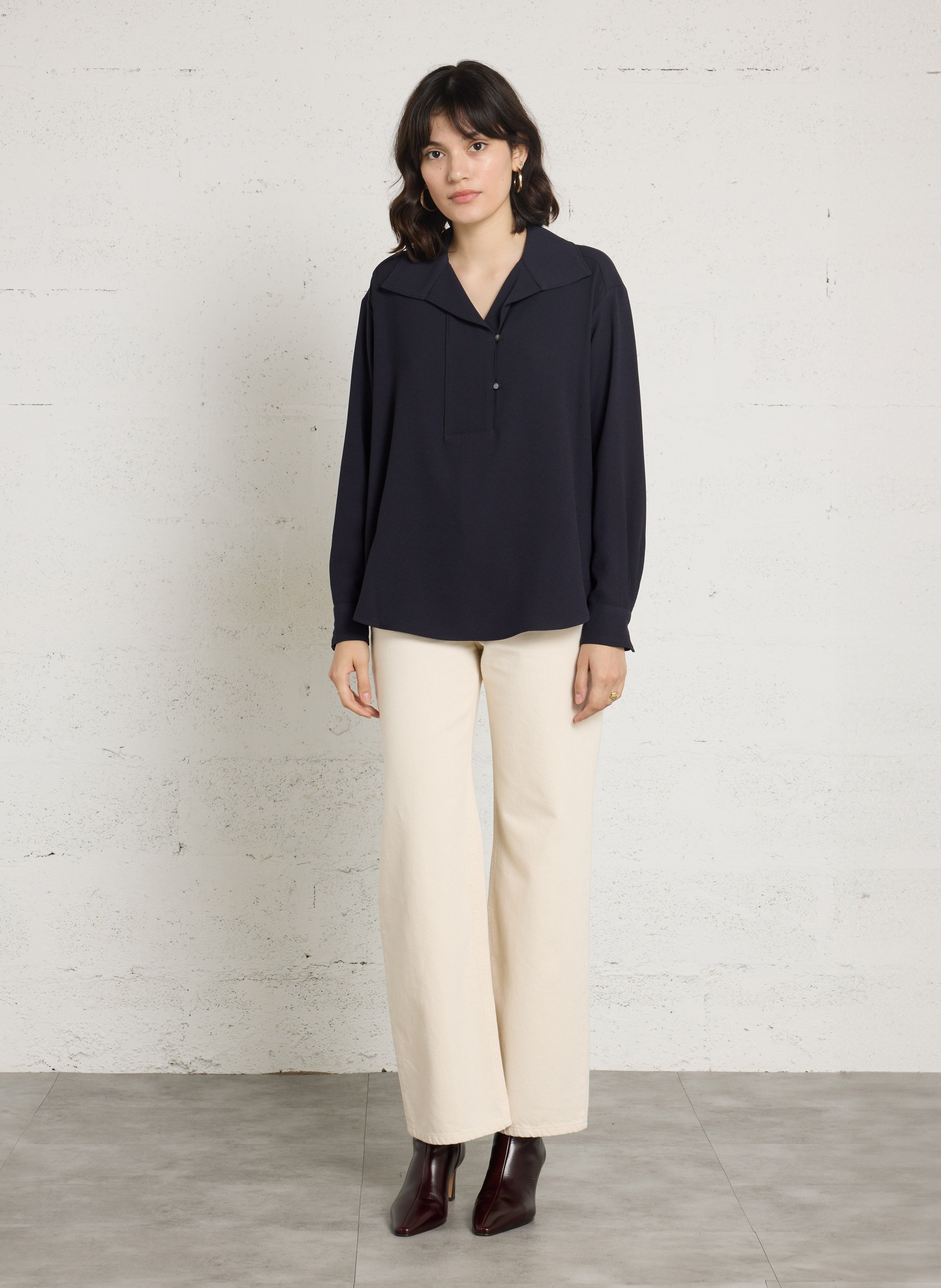 Top met lange mouwen en knoopkraag HARTFORD Blauw