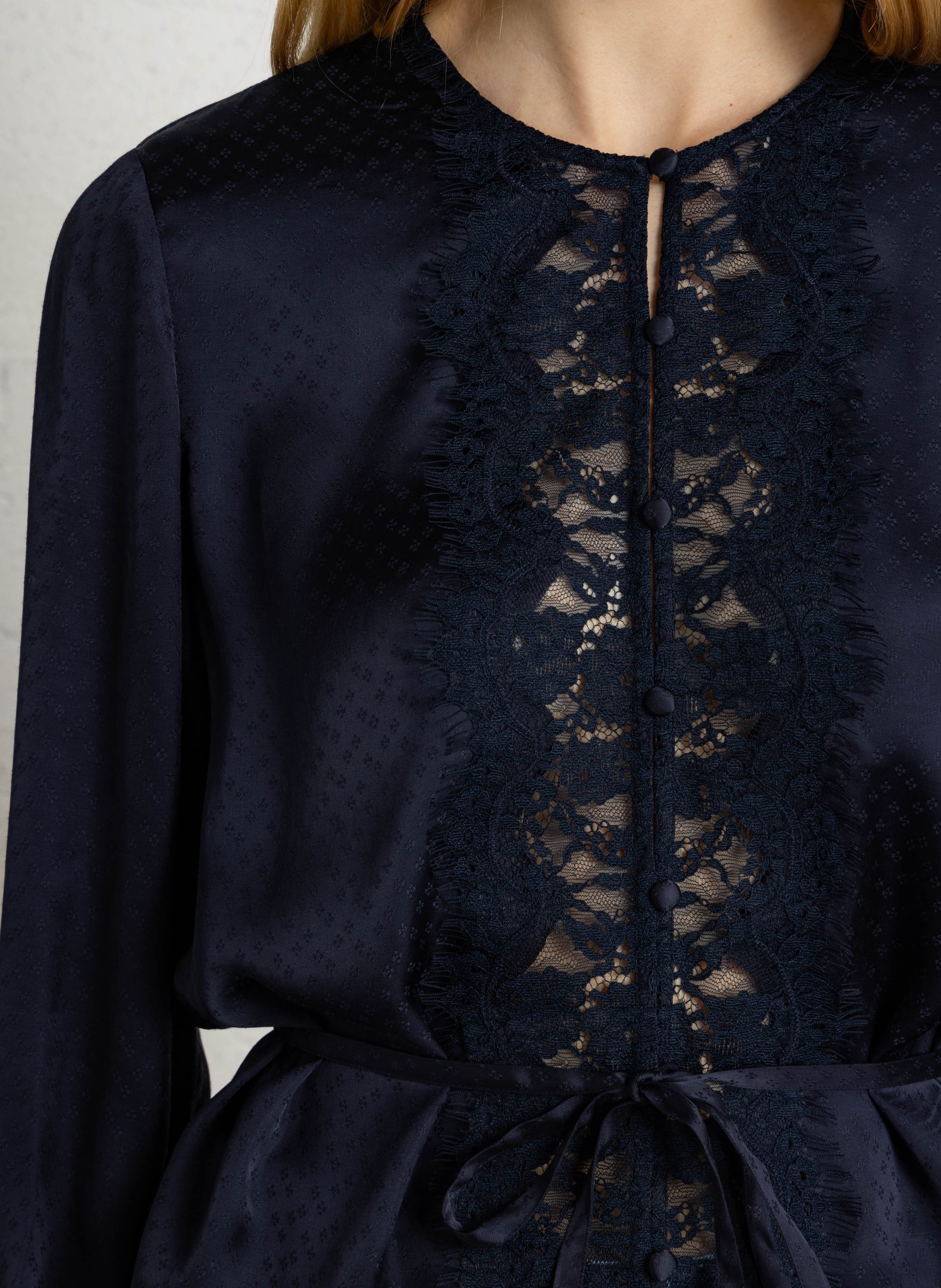 Long-sleeve jacquard lace top PETITE MENDIGOTE Blue