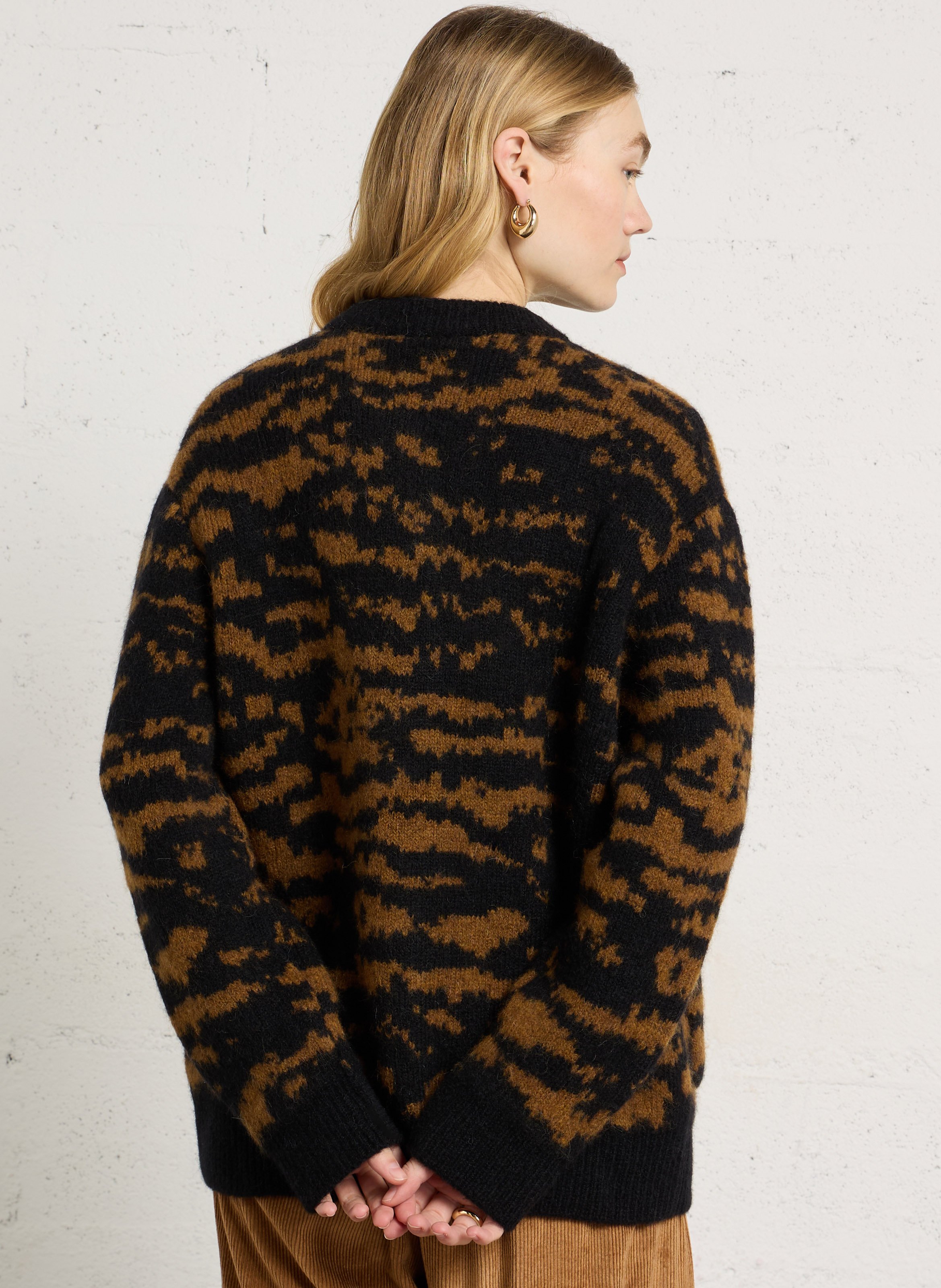 Ruimvallend jacquard vest met ronde hals van een wolmix MOMONI Zwart