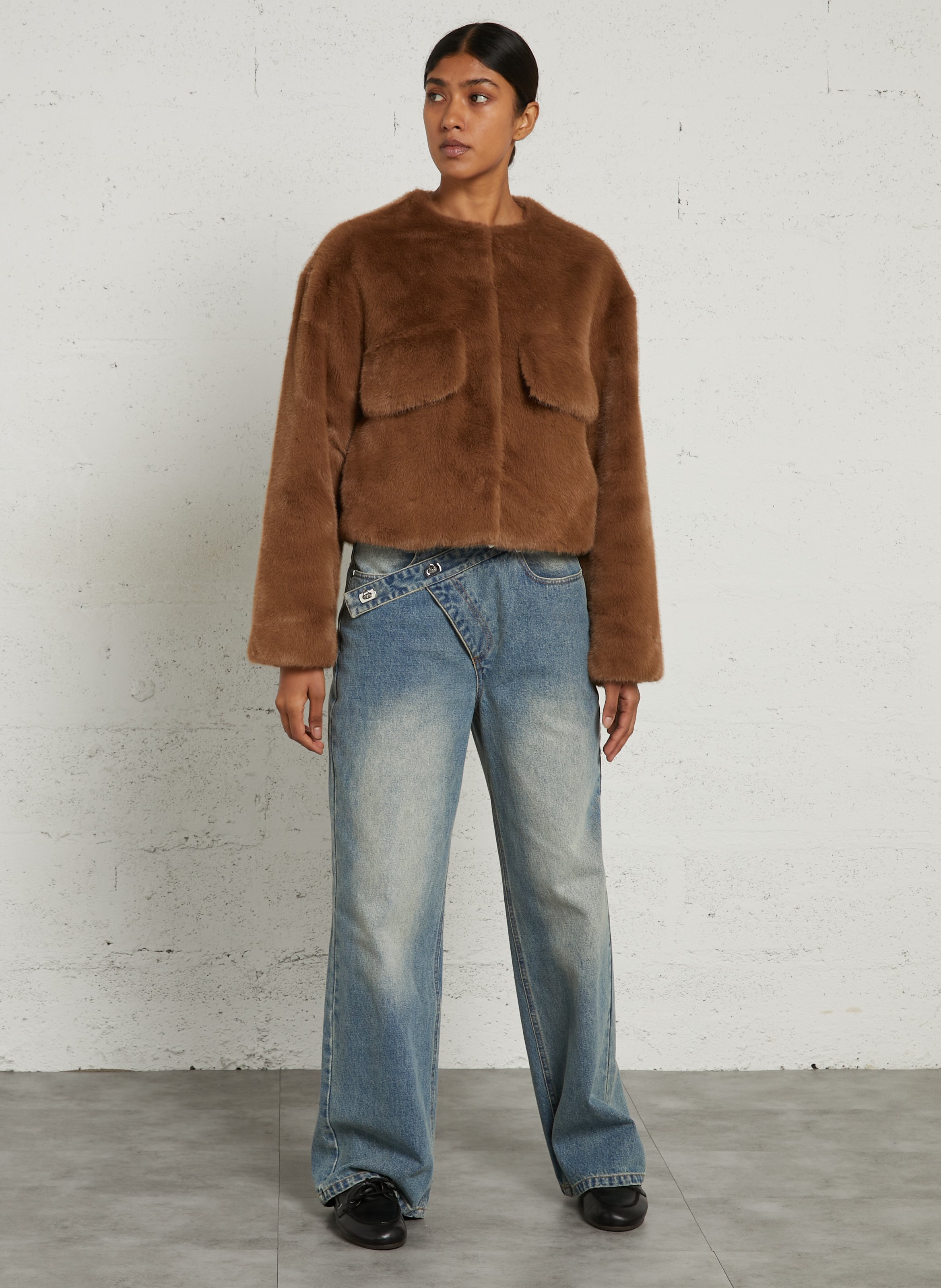 Wide buttoned cotton jeans BERENICE Blue