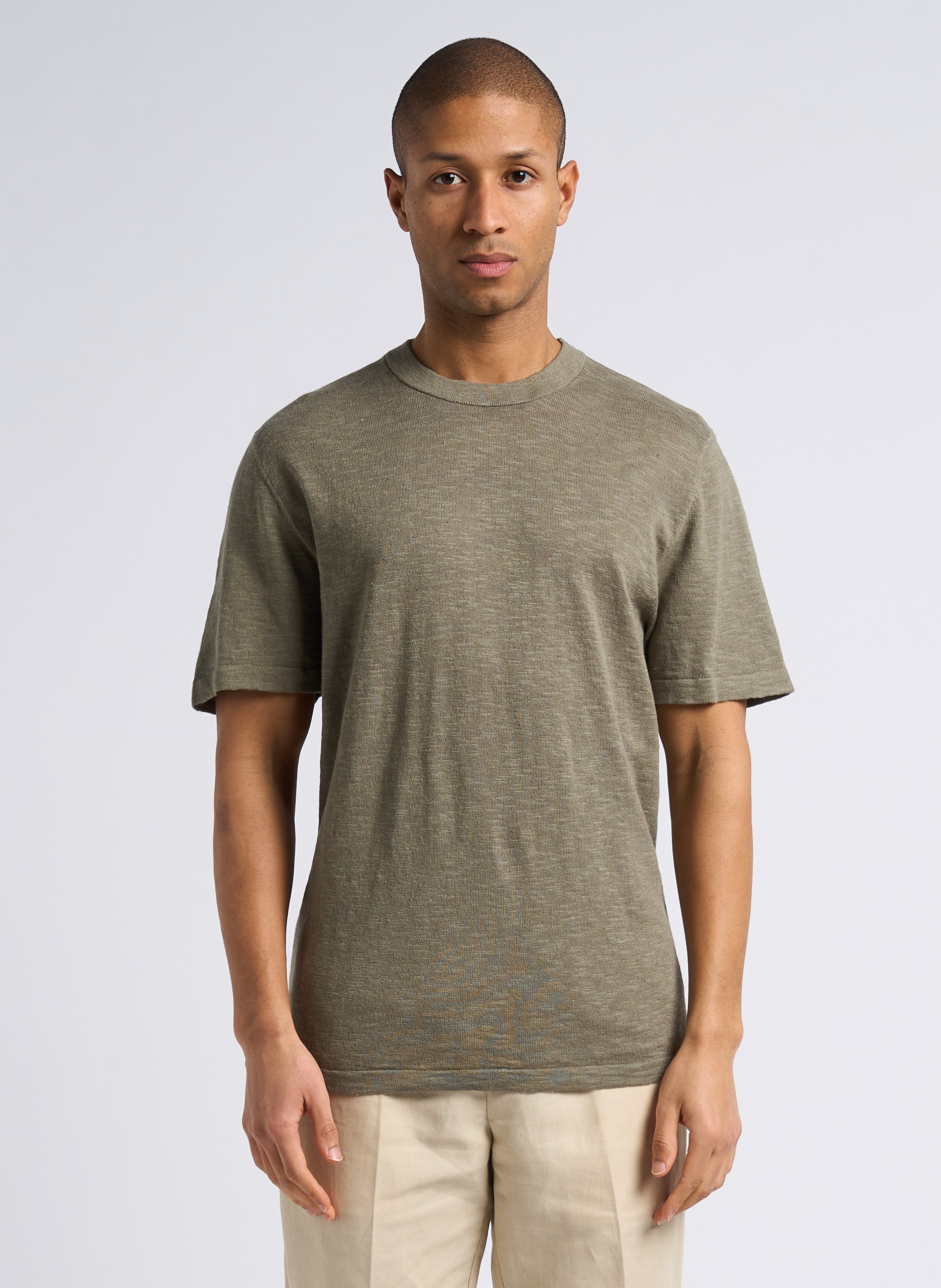 Tee-shirt droit col rond en coton mélangé SELECTED Gris