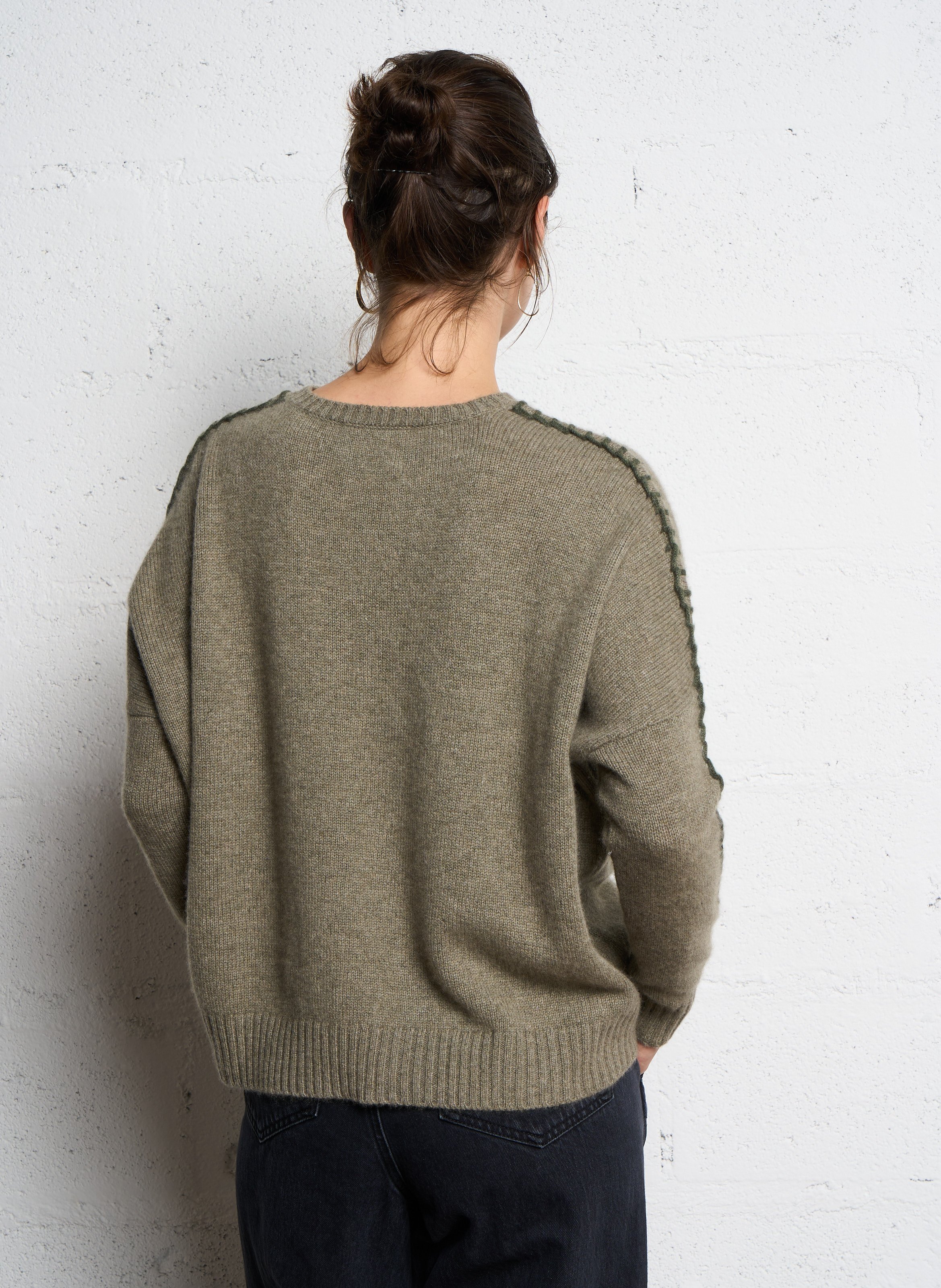 Pull droit en cachemire KUJTEN Kaki