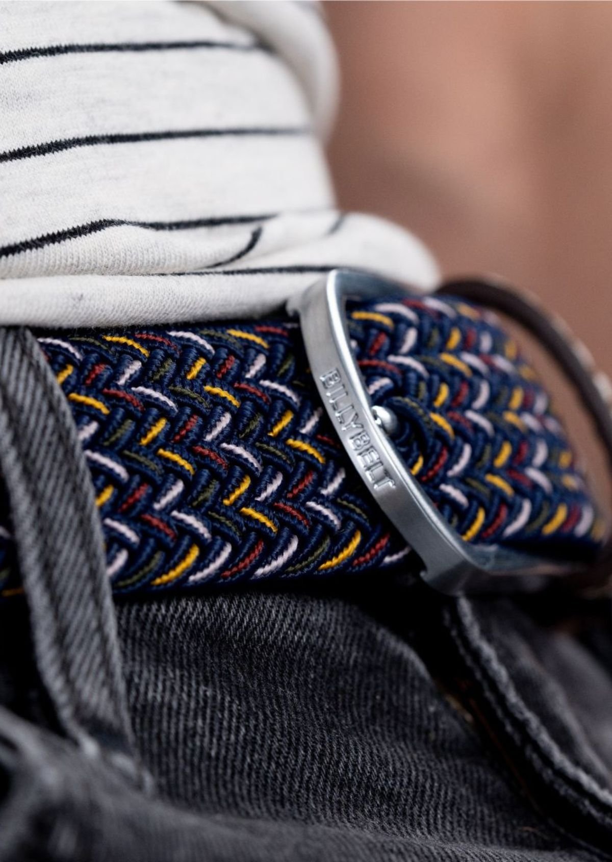 Multicolored braided elastic belt BILLYBELT Blue