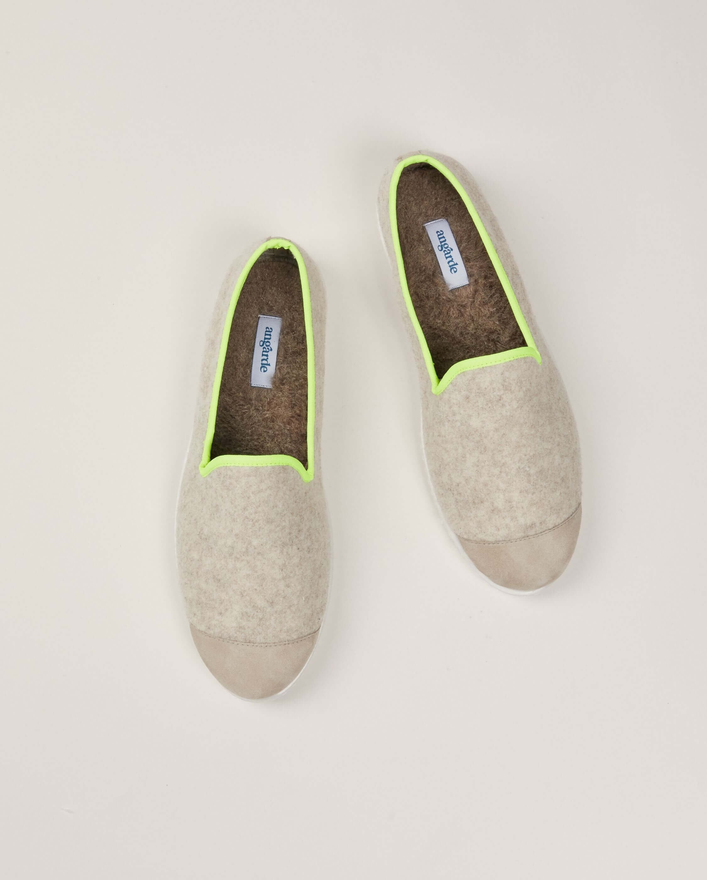 Men's wool slipper, beige yellow neon ANGARDE Beige