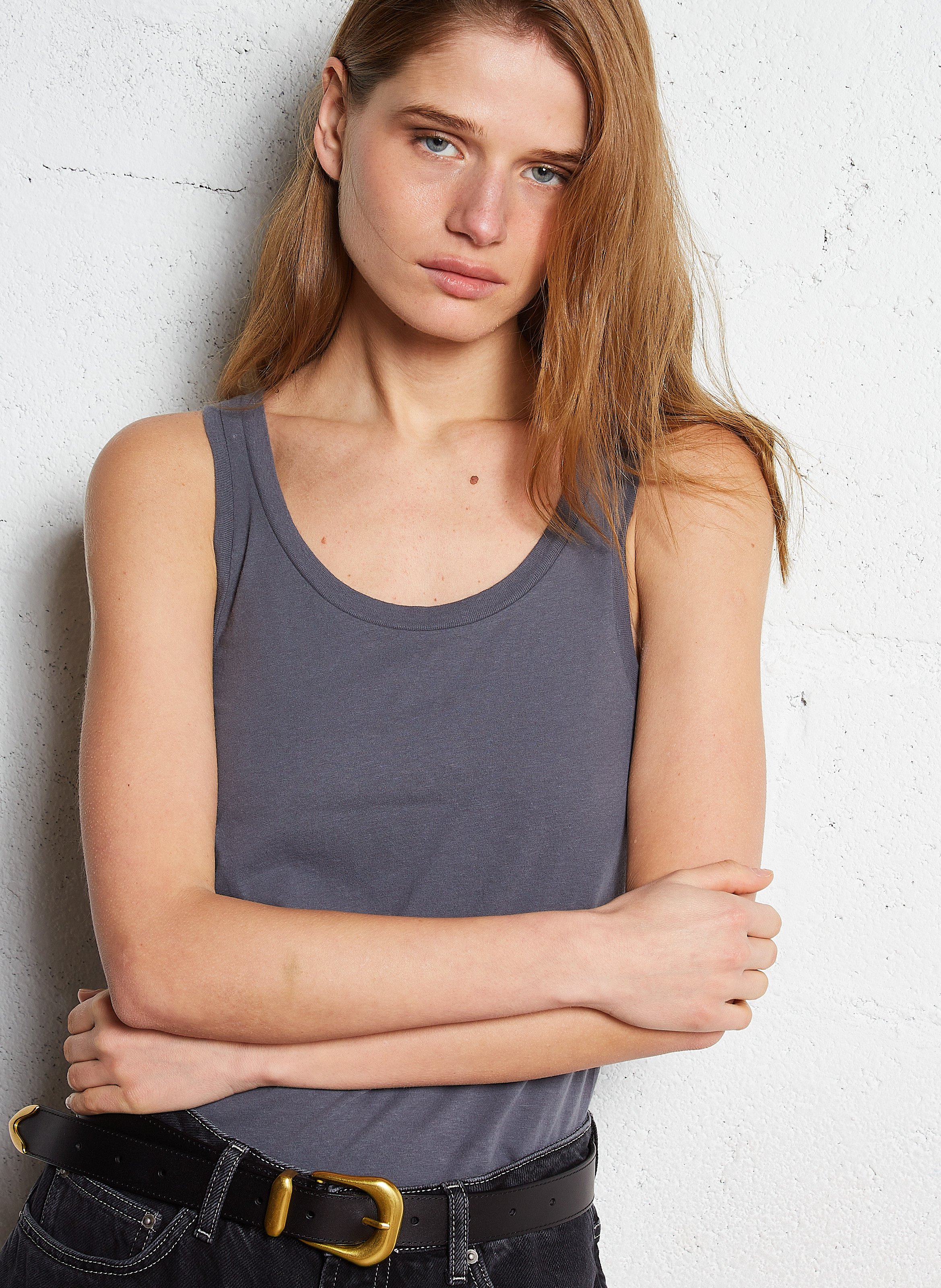 Débardeur col U en coton AMERICAN VINTAGE Gris