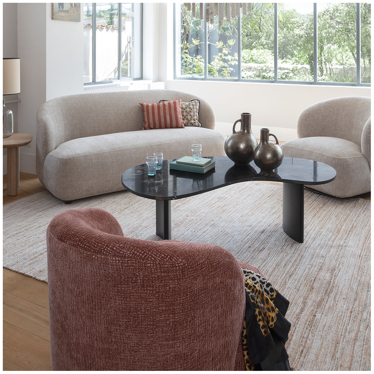 Fauteuil en tissu jacquard de velours BLANC D'IVOIRE Rose