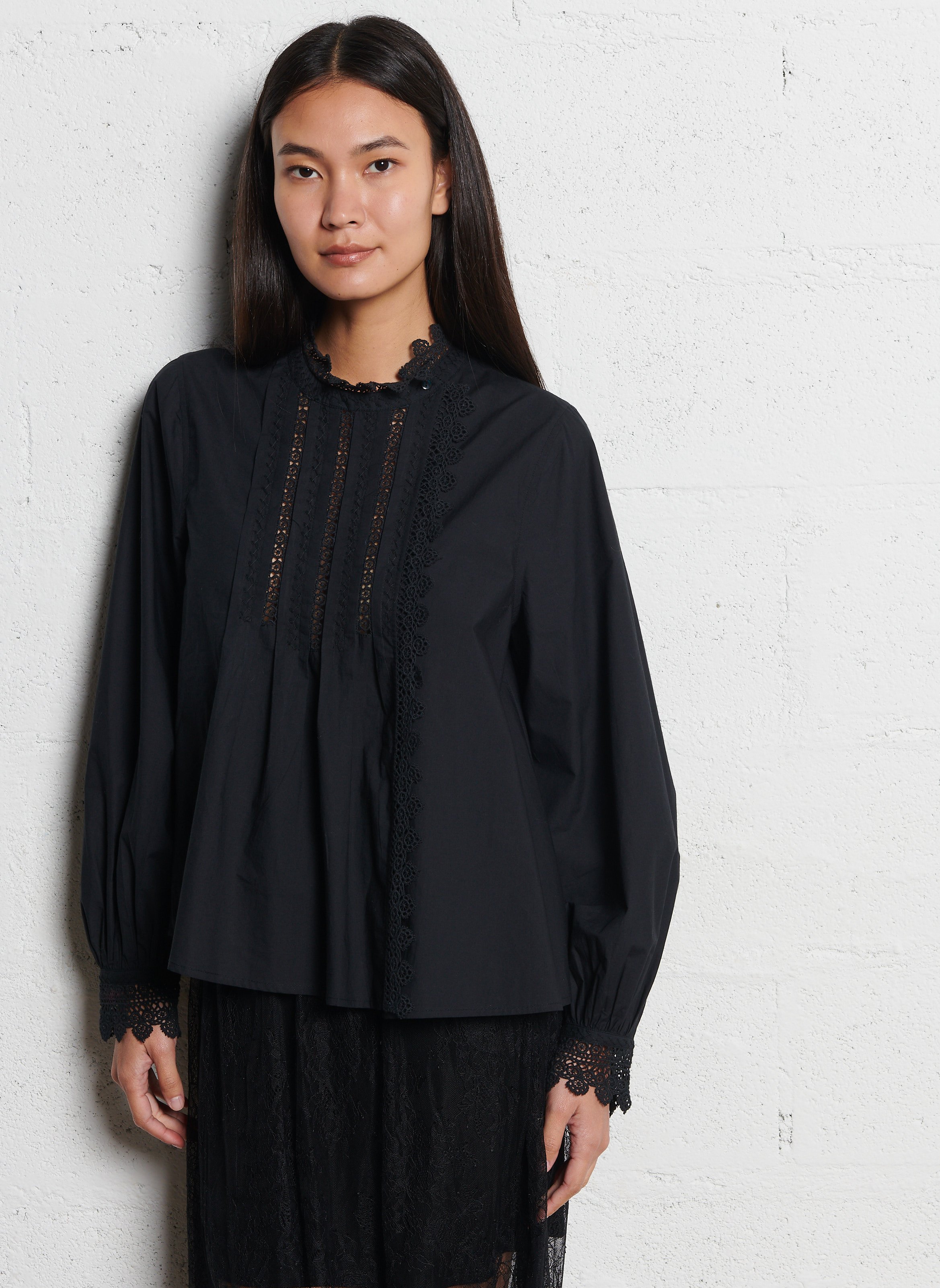 High-neck cotton blouse LOUISE MISHA Black