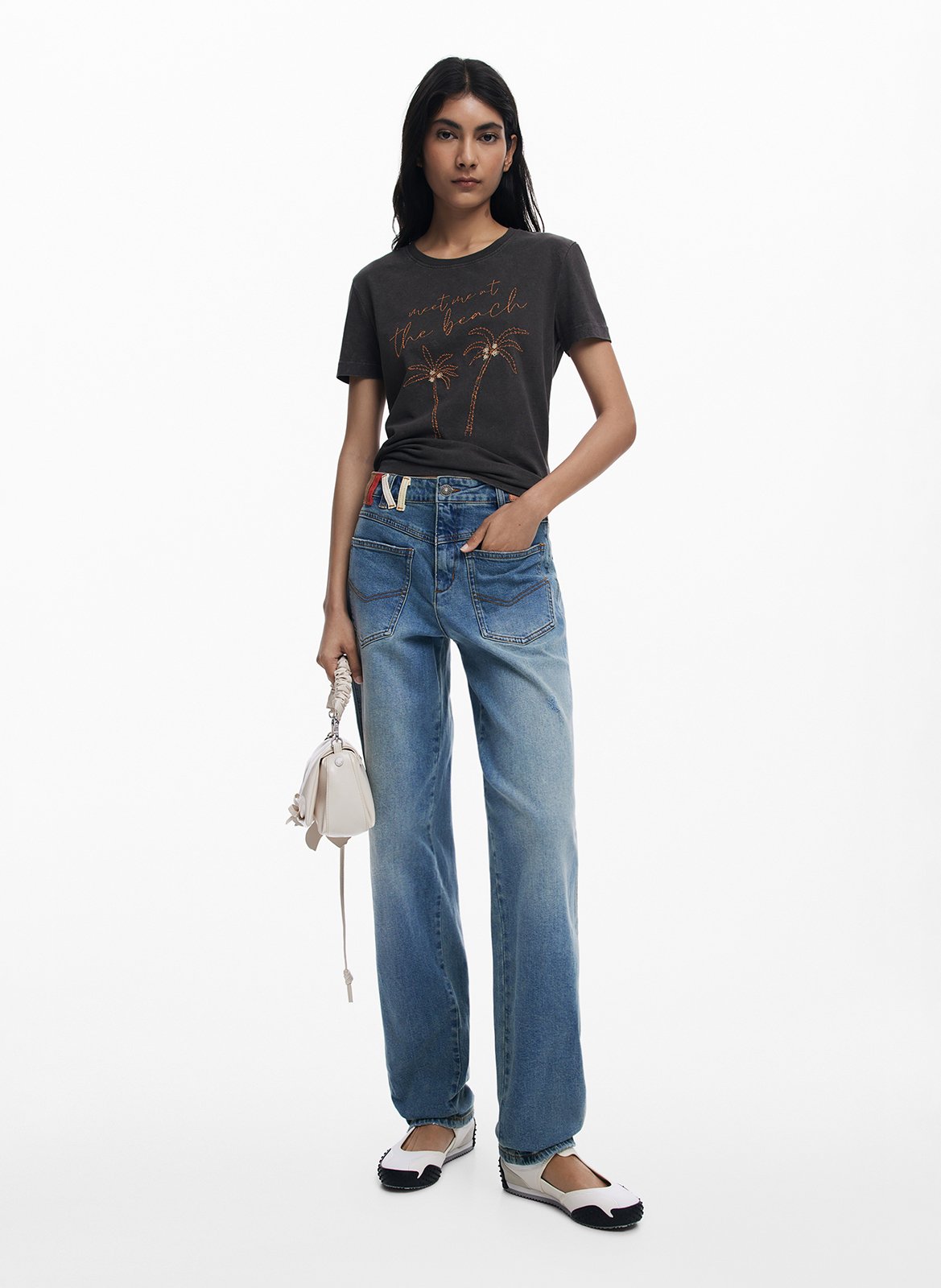 Tee-shirt droit à broderies en coton DESIGUAL Noir