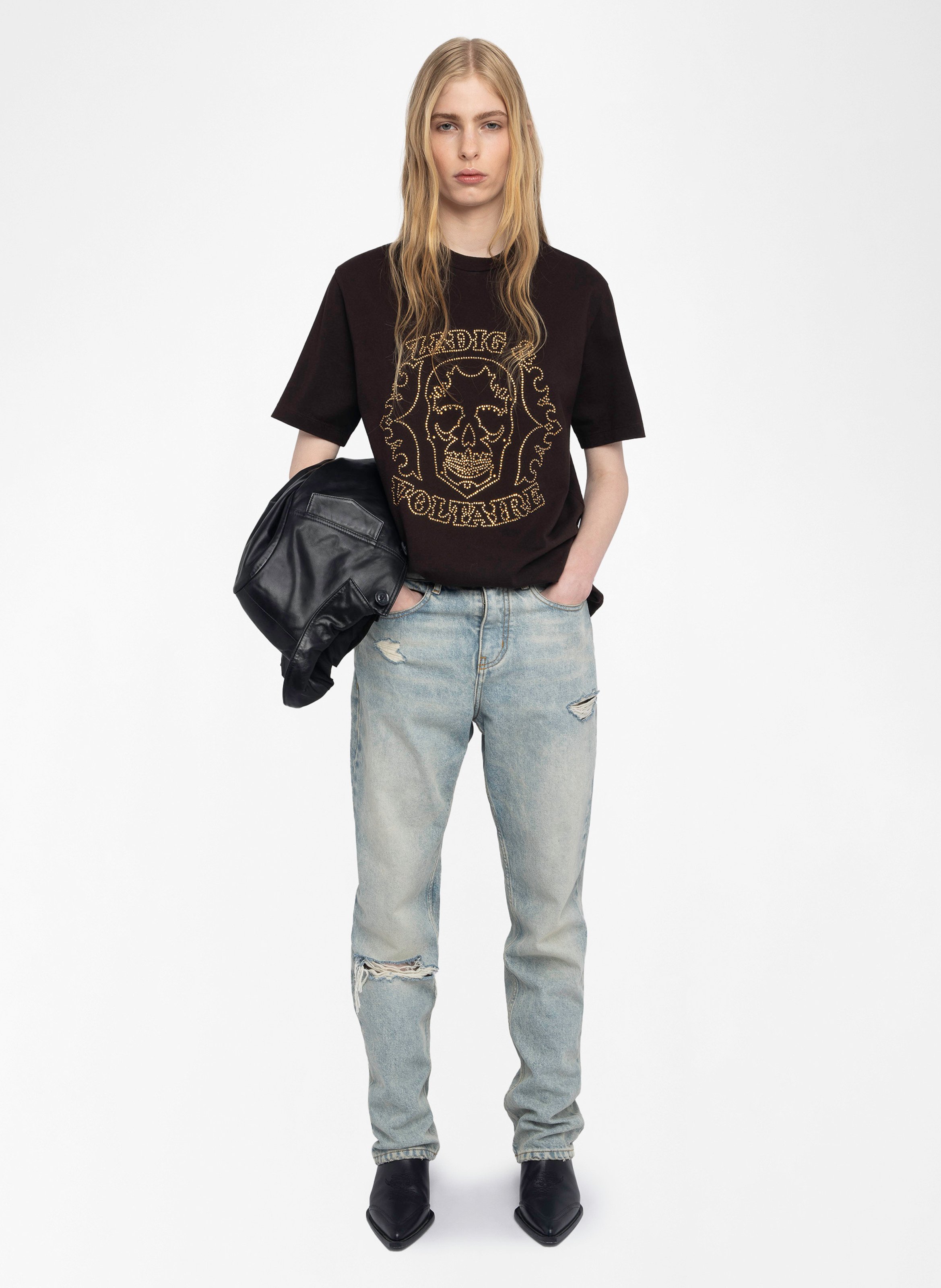 Tee-shirt oversize à motif strass  ZADIG&VOLTAIRE Marron