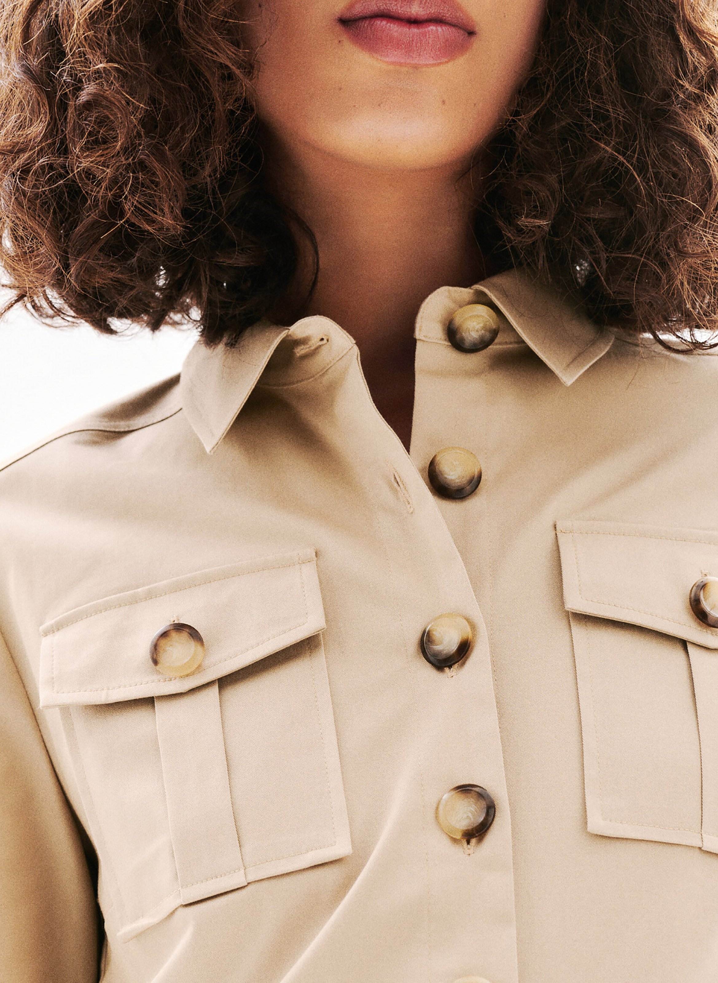 Short cotton dress with classic collar CAROLL Brown