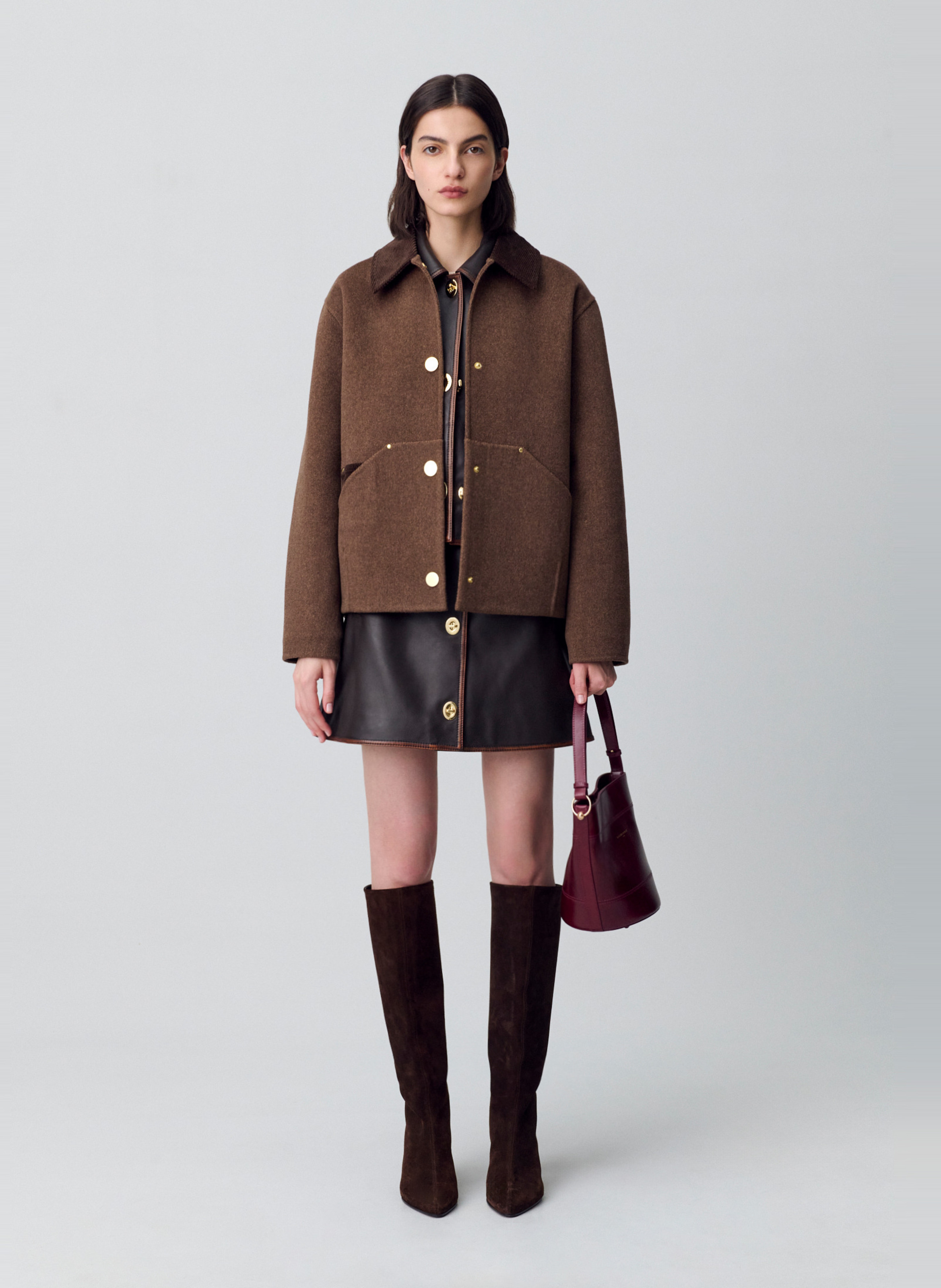 Manteau col chemise en laine mélangée  CLAUDIE PIERLOT Marron