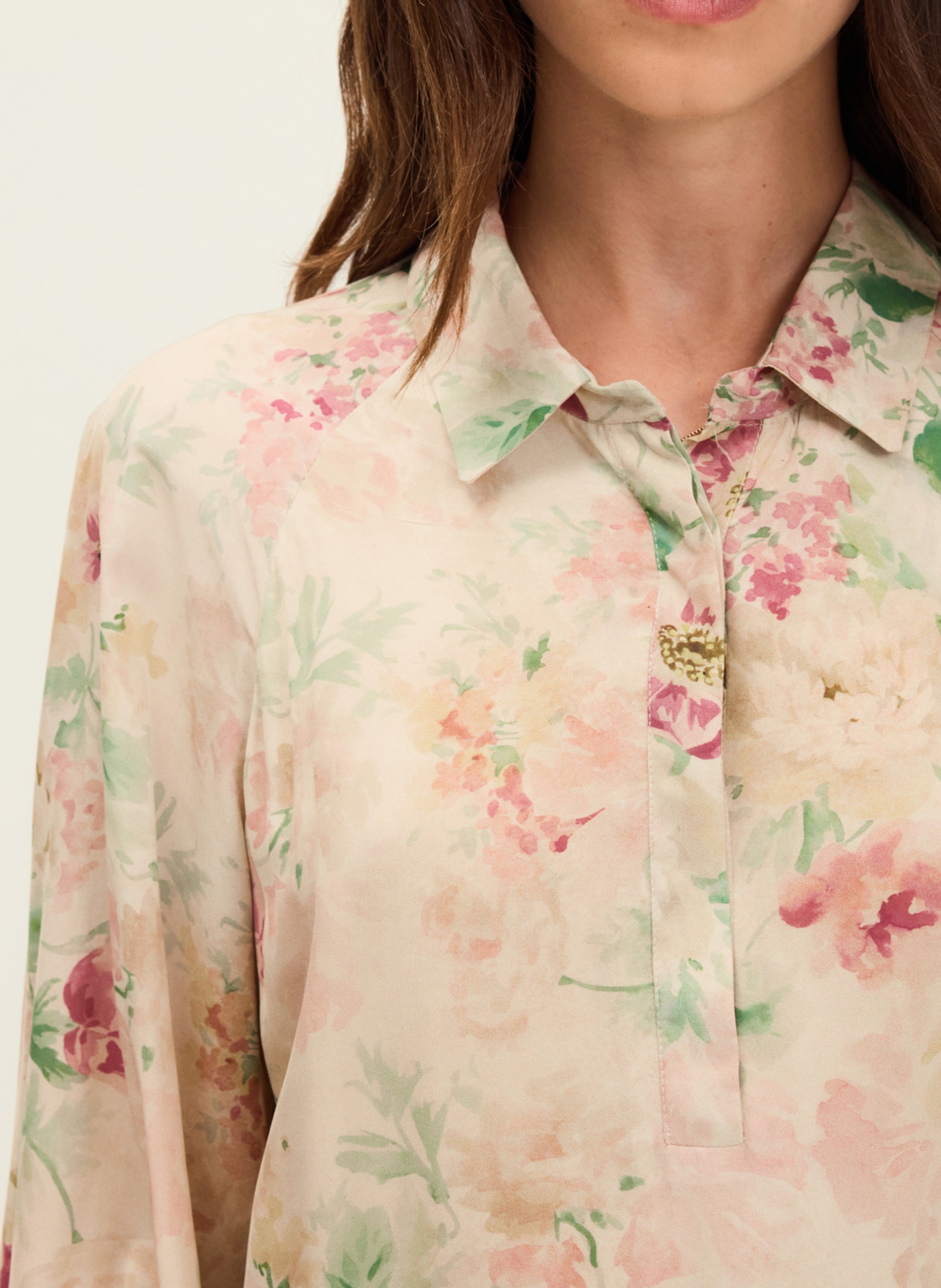 Short dress with floral print and shirt collar PABLO Beige