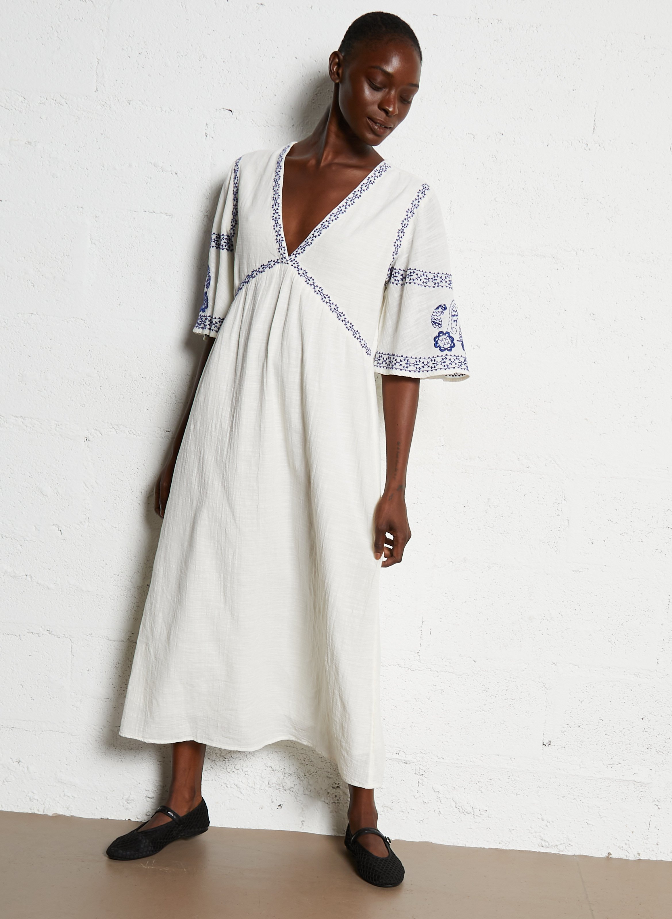 Embroidered cotton midi dress MAISON 123 Blue